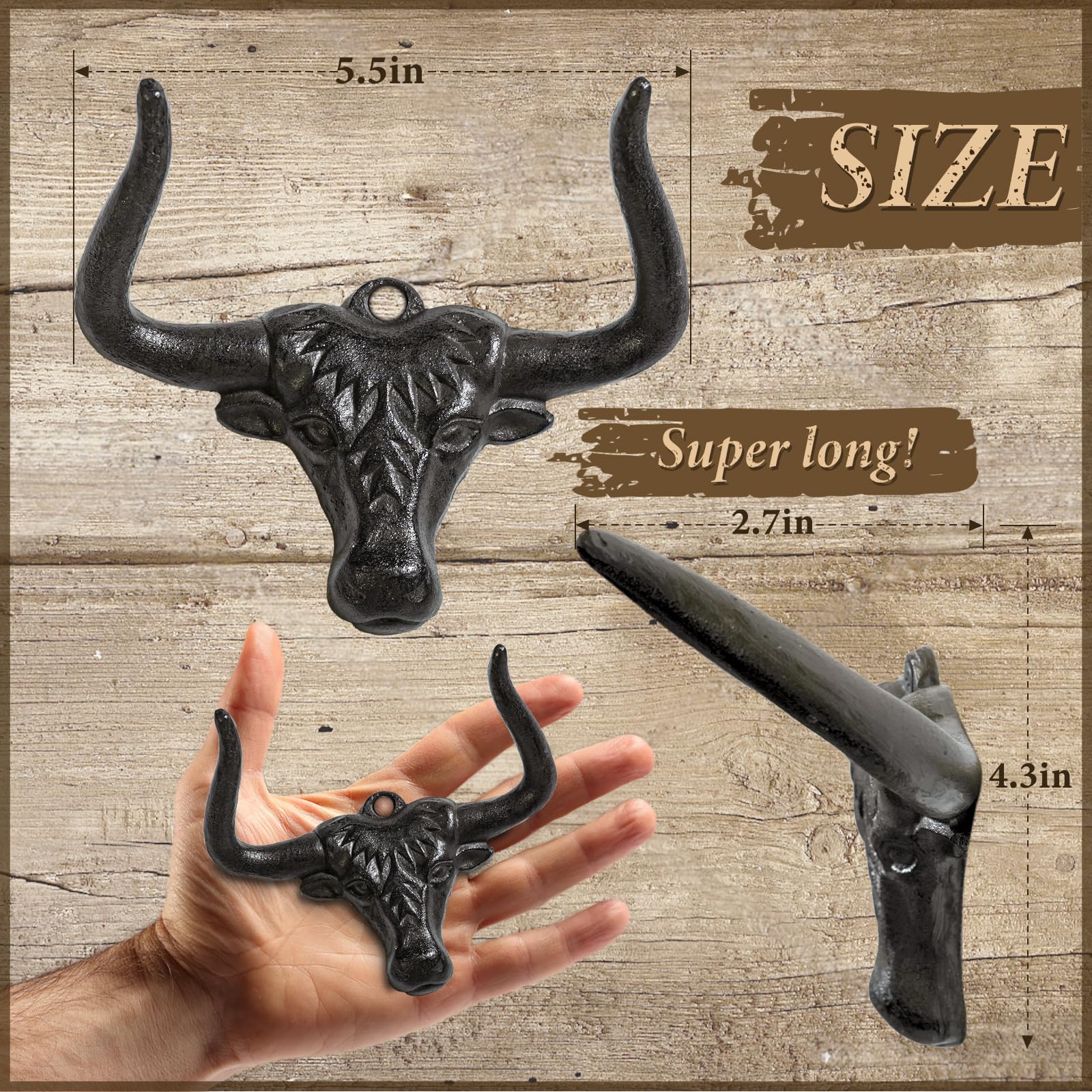 Filano Cowboy Hat Rack For Wall 2 Pack Western Longhorn Cowboy Hat Holder Cast Iron Vintage Rustic Cowboy Hat Hanger Hat Hooks F
