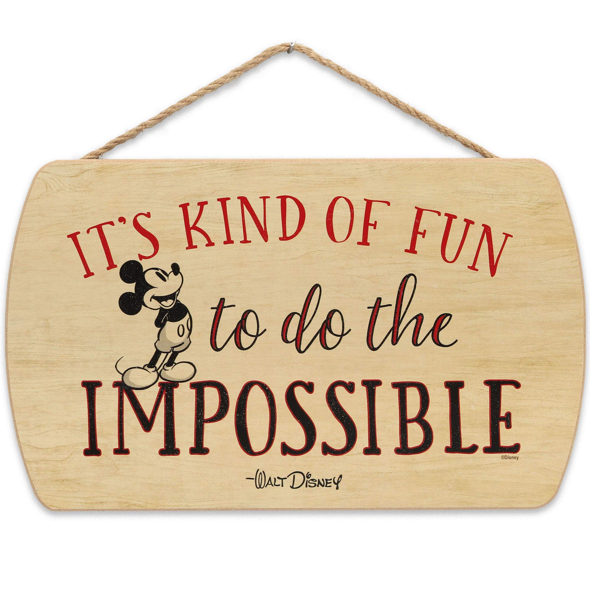 Disney Mickey Mouse Do the Impossible Hanging Wood Wall Decor - Fun Mickey Mouse Sign With Walt Disney Quote