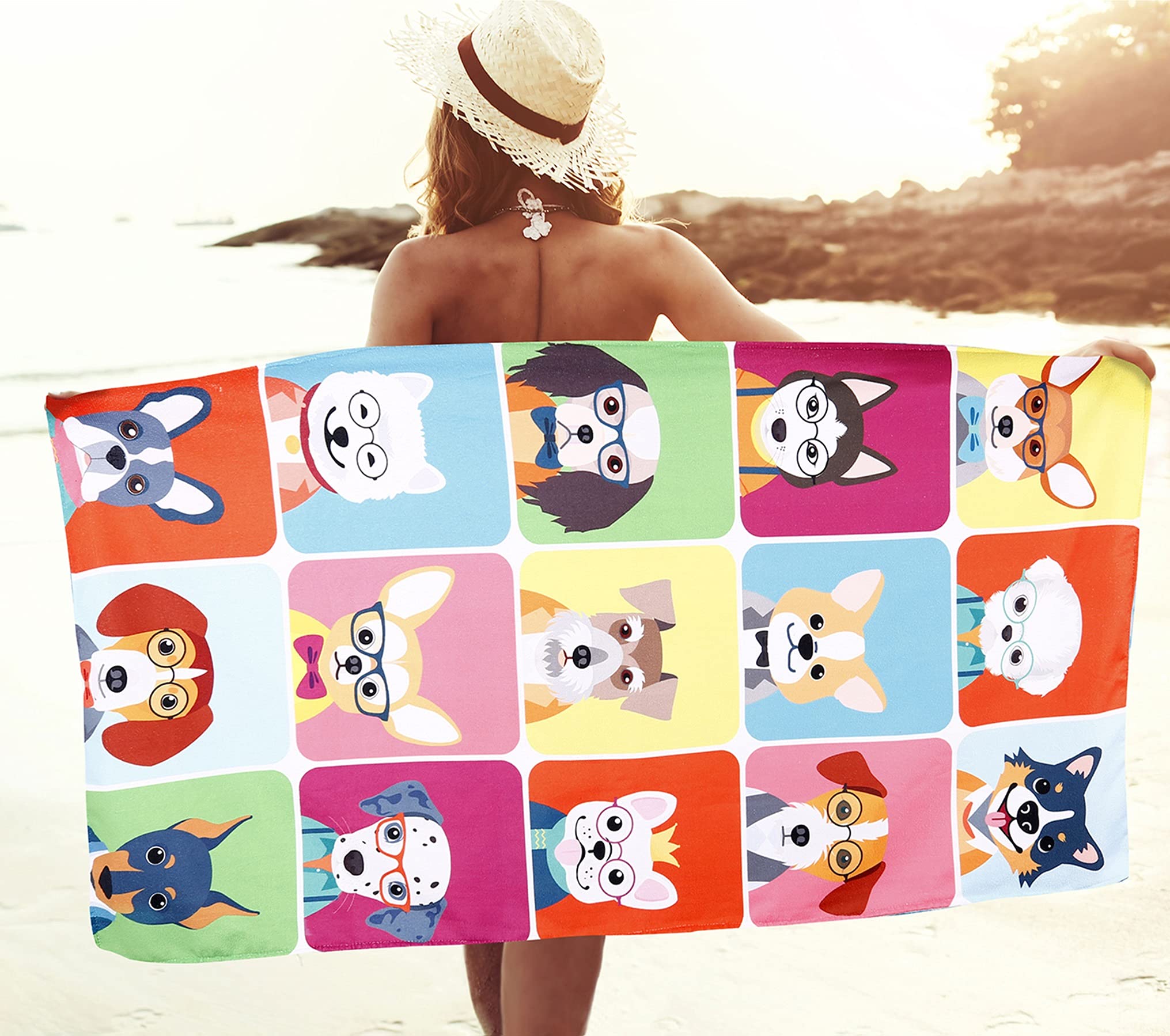 Livilan Funny Dog Beach Towel For Women Girls Kids, 30   X60    Oversized Microfiber Pool Shower Bath Swimming Towel, Soft Thin