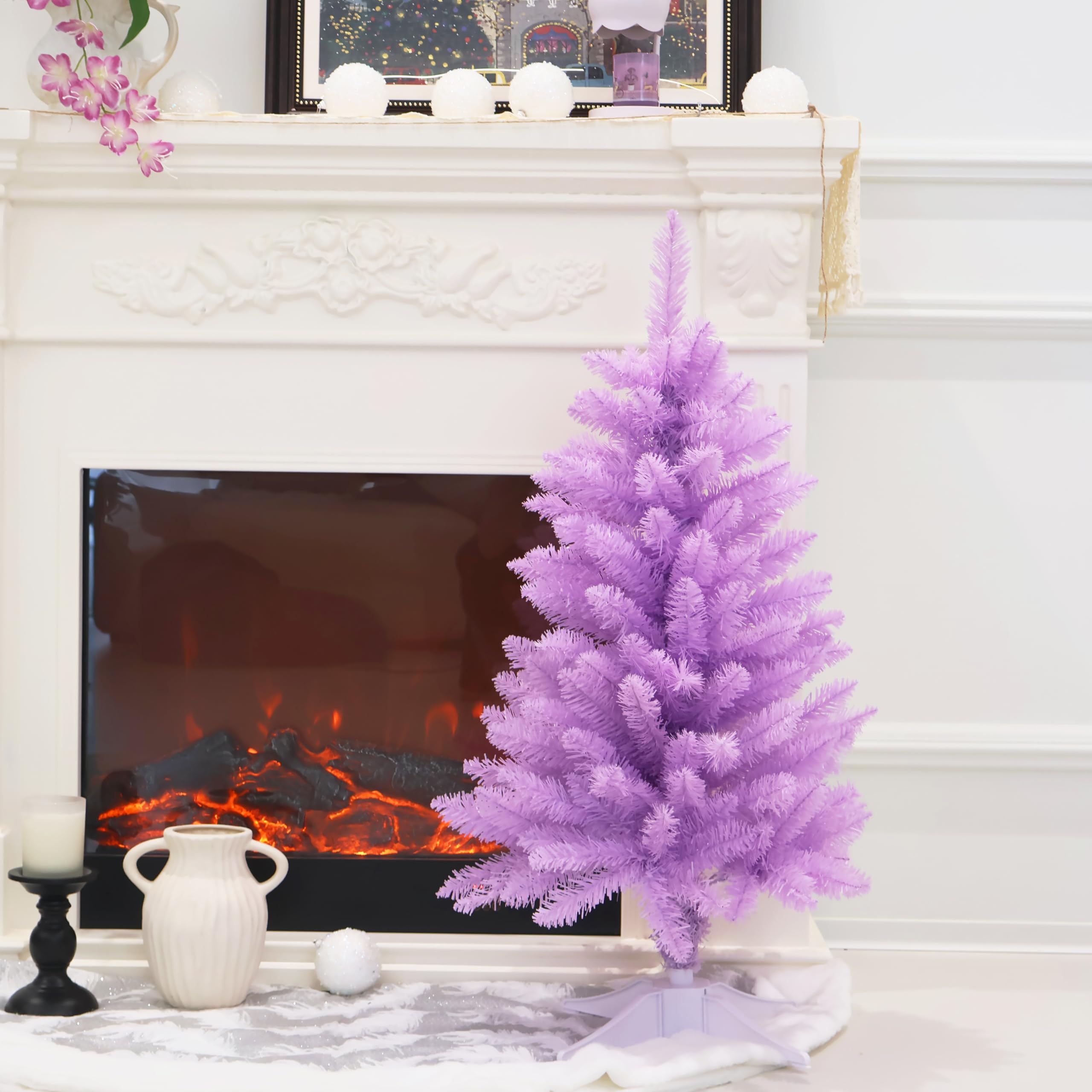 Small Christmas Tree 4FT Artificial Desktop Xmas Tree for Holiday Decor 161 Branch Tips,Purple