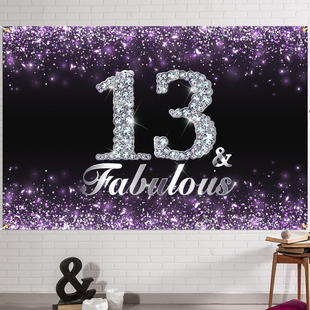 Hamigar 6X4Ft Happy 13Th Birthday Banner Backdrop - 13 & Fabulous Birthday Decorations Party Supplies For Girls - Purple