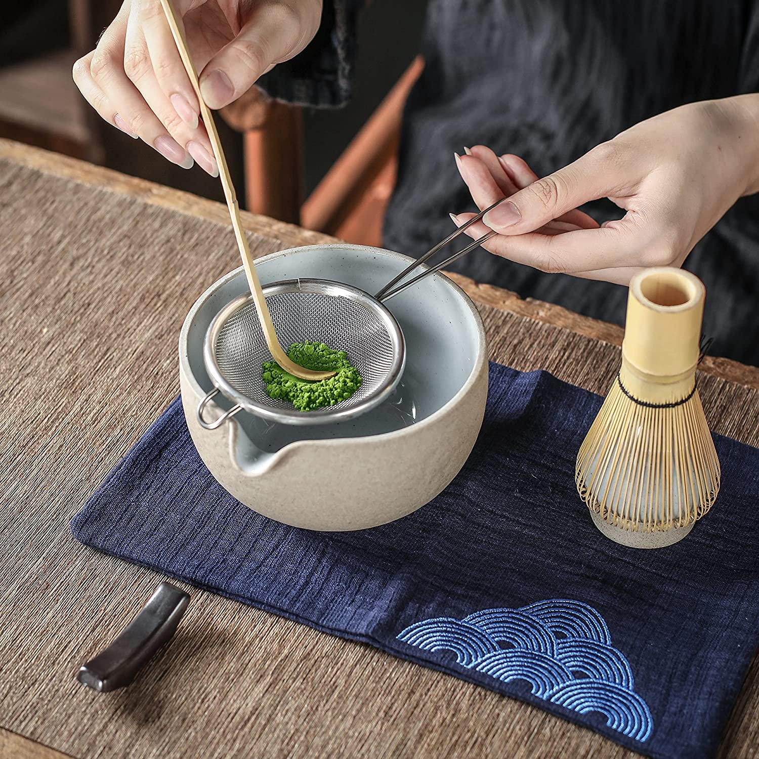 Teanagoo Matcha Ceremony Set With Tray, Japanese Tea Set, Matcha Bowl With Pouring Spout, Matcha Bamboo Whisk, Scoop, Sifter, Ma