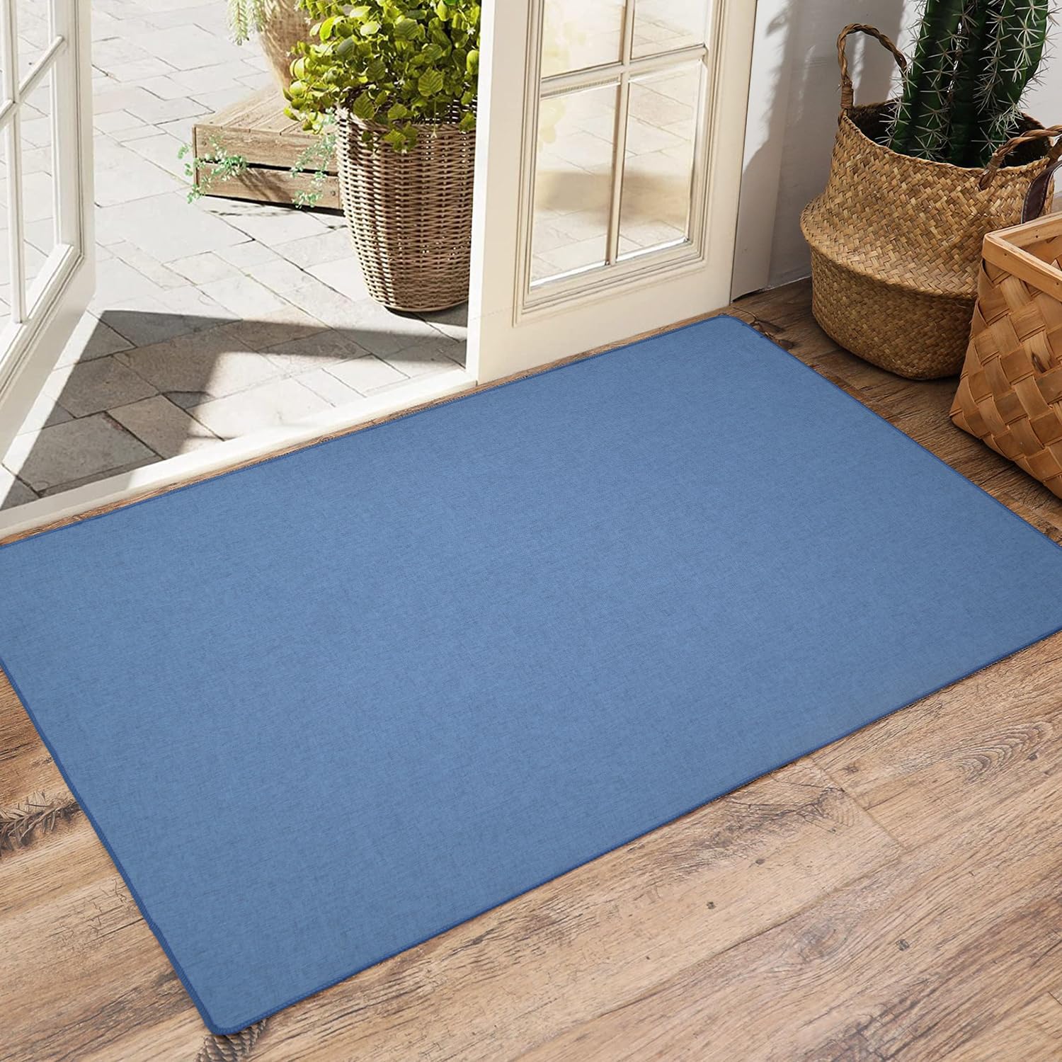 Yancorp 3'X4'Ultra Thin Door Mat Indoor Indoor For Inside Entry Way Very Thin Floor Mats Fit Under Door Ultra Thin Blue Bath Mat
