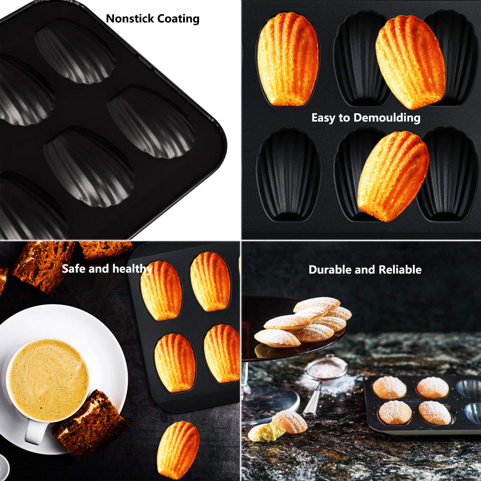 Kilimazart Nonstick Madeleine Pan 12-Cup Heavy Duty Shell Shape Baking Cake Mold Tray (Black)