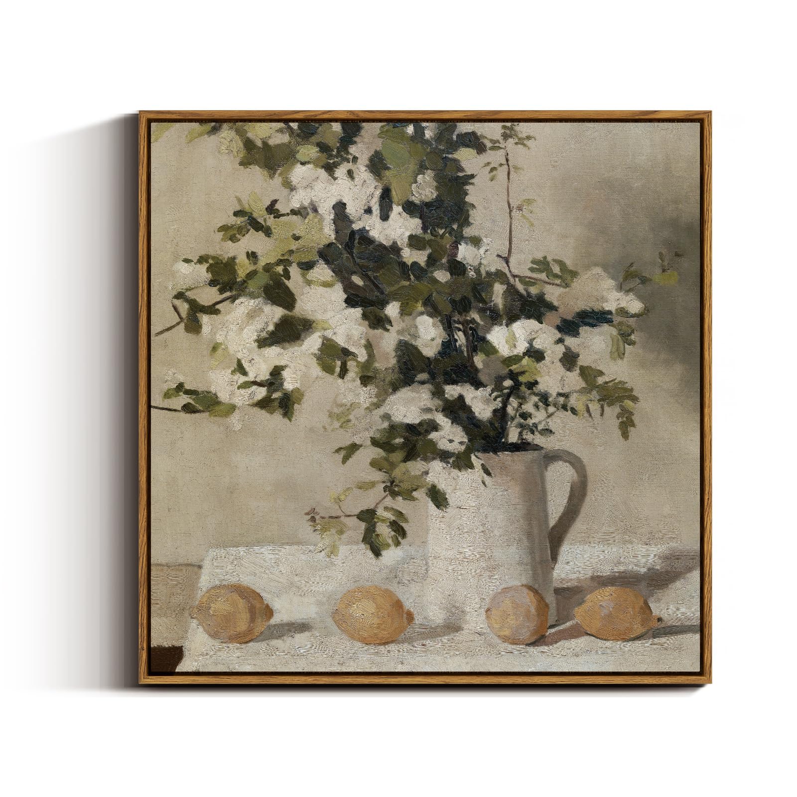 Viyyiea Vintage Floral Square Large Framed Wall Art, Flowers And Lemons Paingtings Decor Aesthetic, 24X24 Inch Canvas Print Artw
