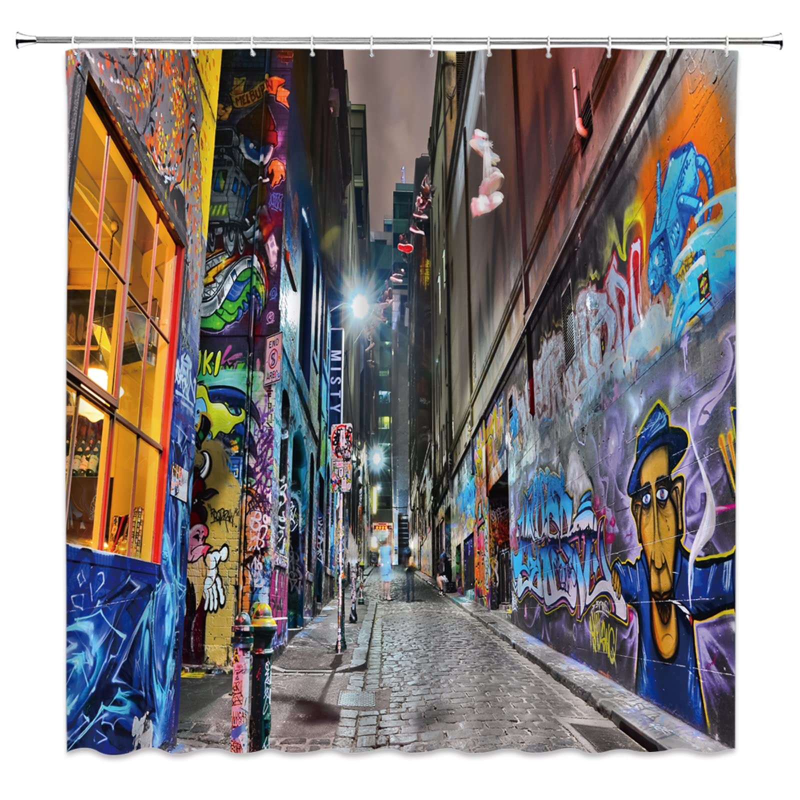 Bst Colorful Graffiti Street Shower Curtain Modern Abstract Graffiti Hiphop Vintage Street View Bathroom Curtain