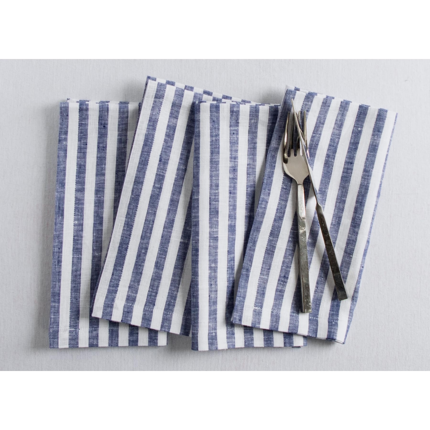Solino Home Linen Napkins Set of 4-100% Pure Linen Amalfi Stripe Navy and White Cloth Dinner Napkins 20 x 20 Inch for Fall, Autu