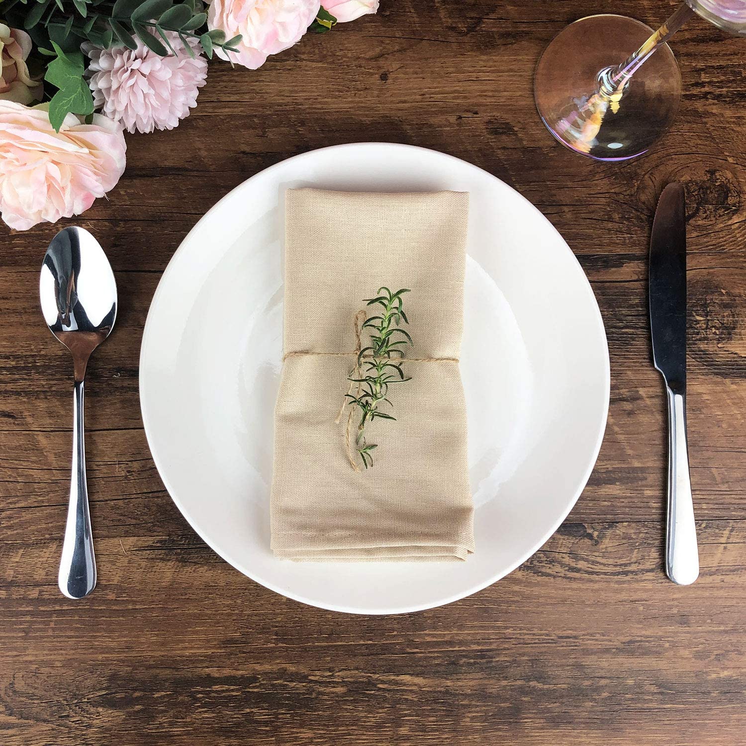 Infei Solid Color Cotton Linen Blended Thin Dinner Cloth Napkins - Set Of 12 (40 X 40 Cm) - For Events & Home Use (Beige)