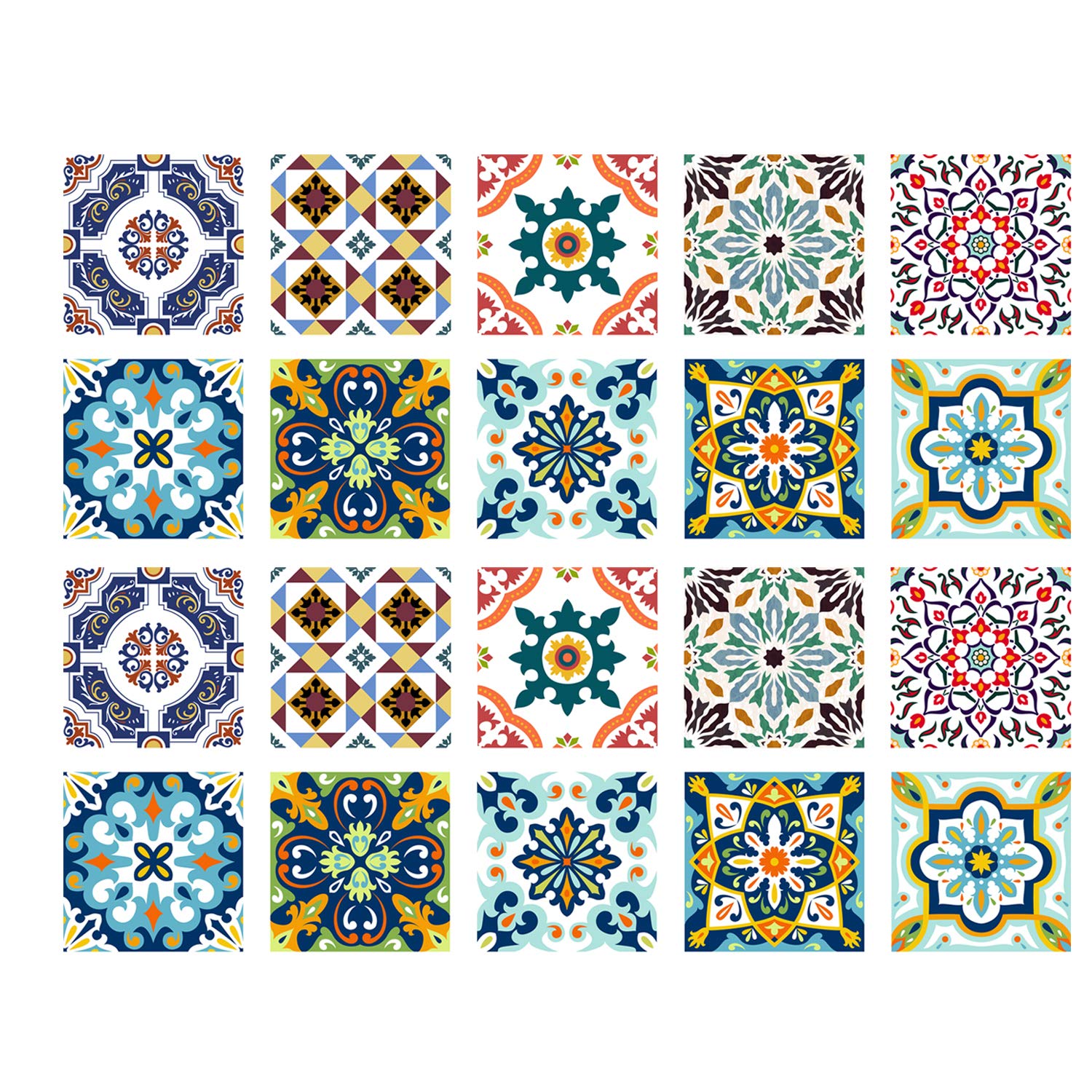 Poromoro Spanish Portuguese Azulejo Style Backsplash Peel And Stick Tile Stickers Set Of 20 Pcs(5.9_Y)