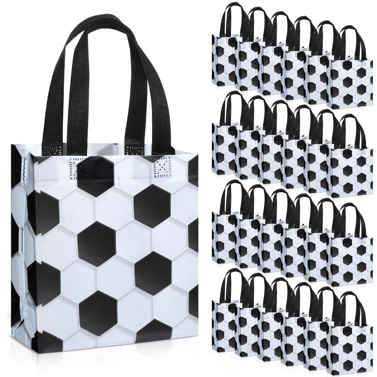 Huhumy 24 Pcs Sports Party Favor Bags Football Basketball Baseball Soccer Treat Goodie Gift Bag with Handles for Party Gift(Socc