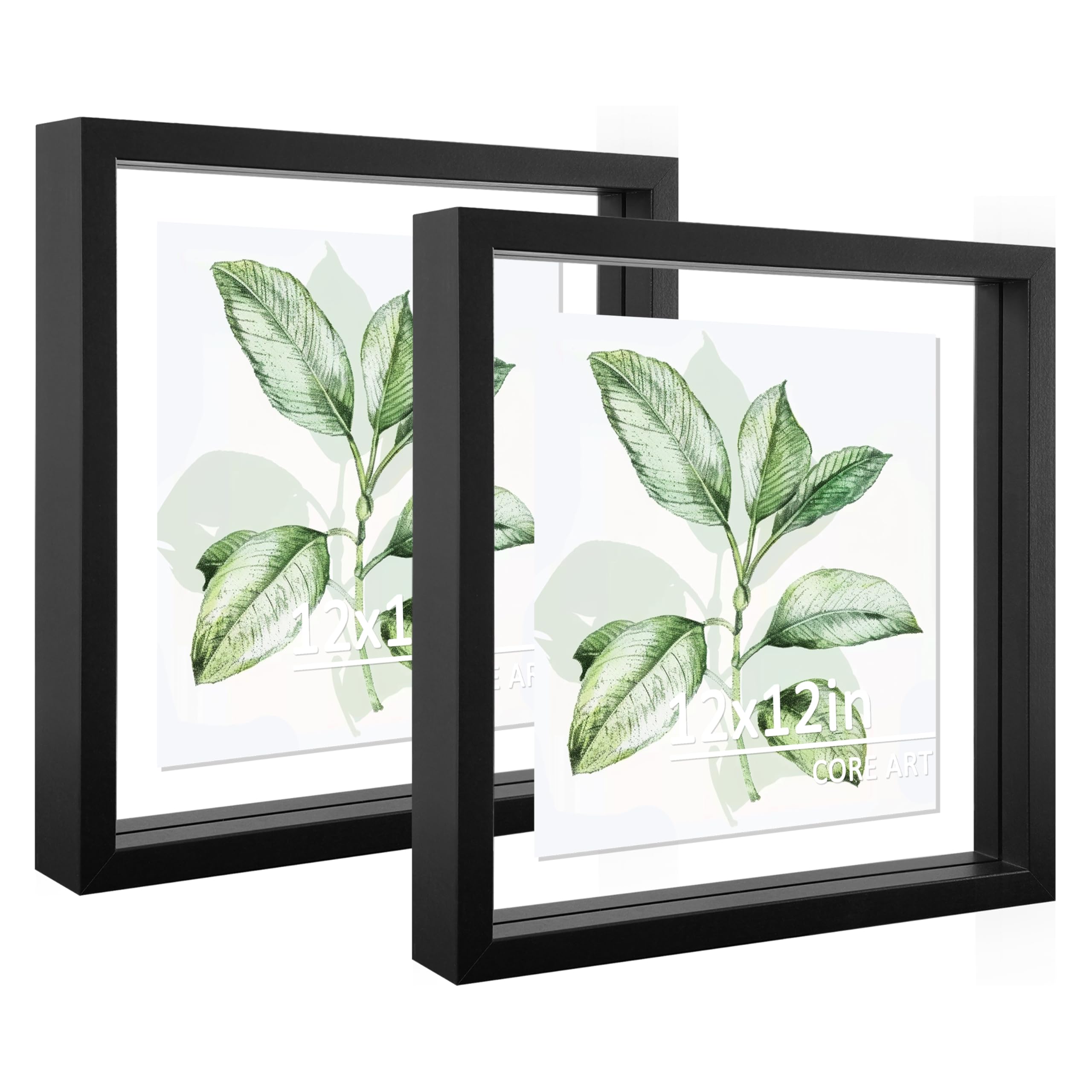 CORE ART 12x12 Floating Picture Frame Set of 2,Double Plexglass Floating Frame for 10x10,8x8 Pictures,Wall or Tabletop Display,B