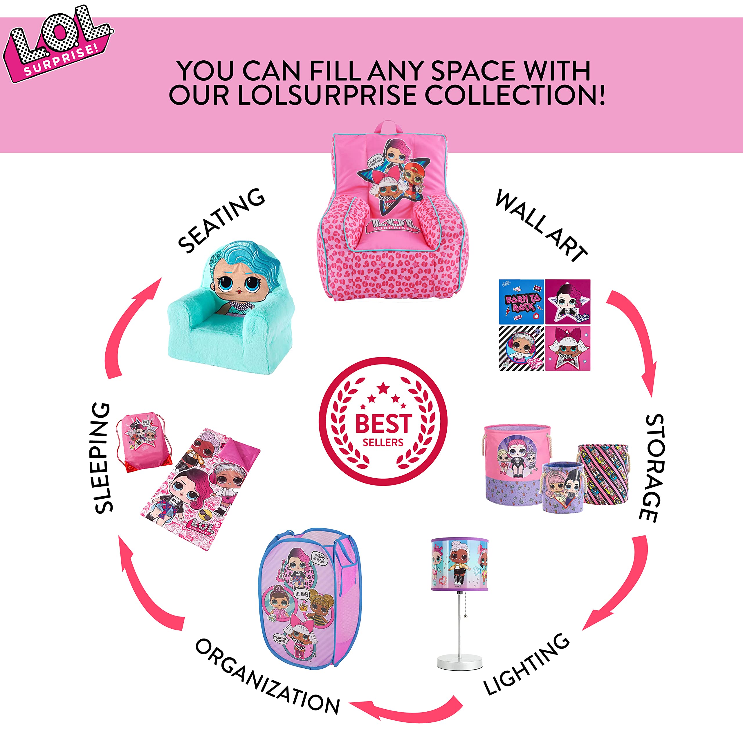Idea Nuova Lol Surprise Pop Up Hamper With Durable Carry Handles, 21'' H X 13.5'' W X 13.5'' L, Lol Surprise/Light Pink