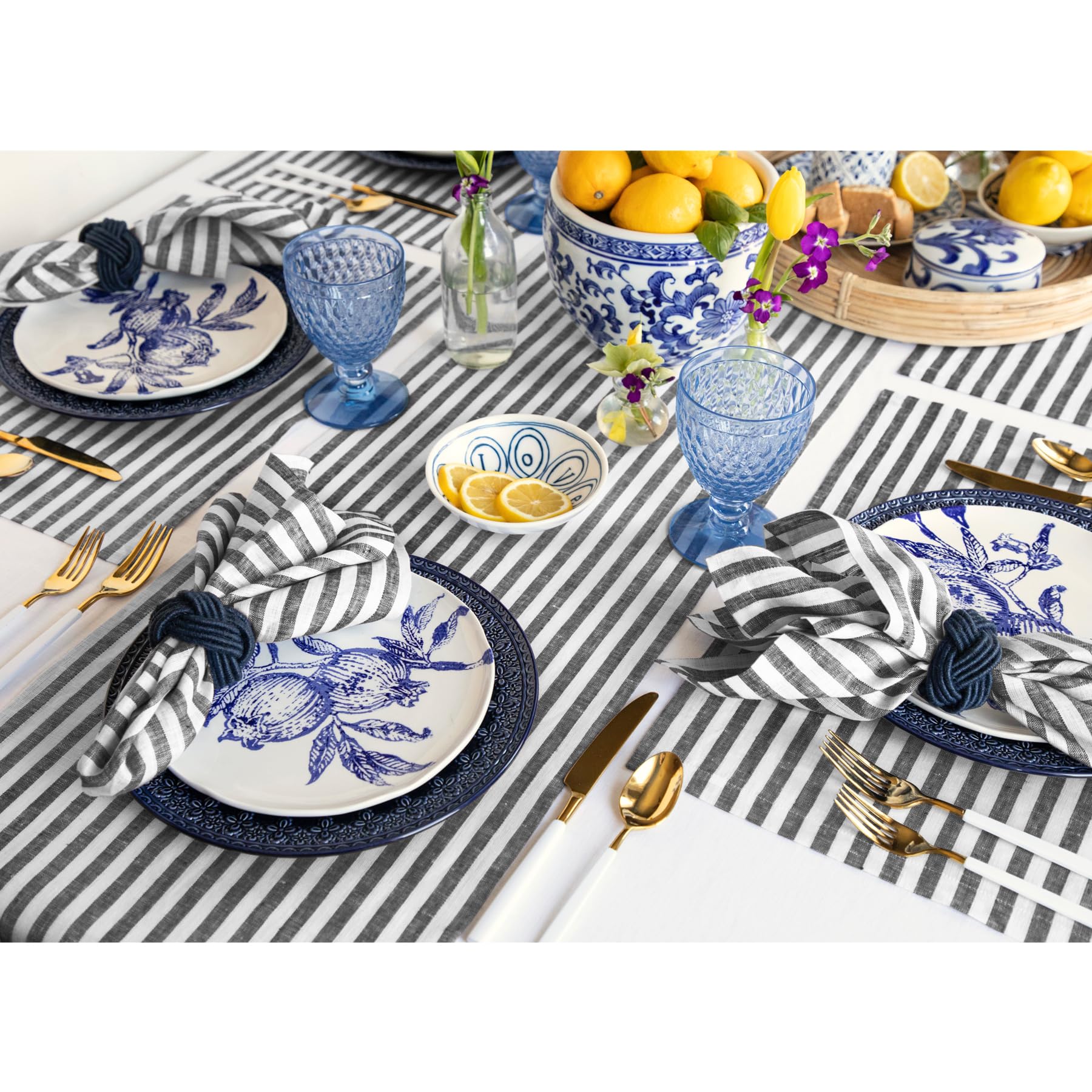 Solino Home Stripe Linen Table Runner 72 Inches Long - 100% Pure Linen Black And White Spring Table Runner 14 X 72 Inch - Farmho