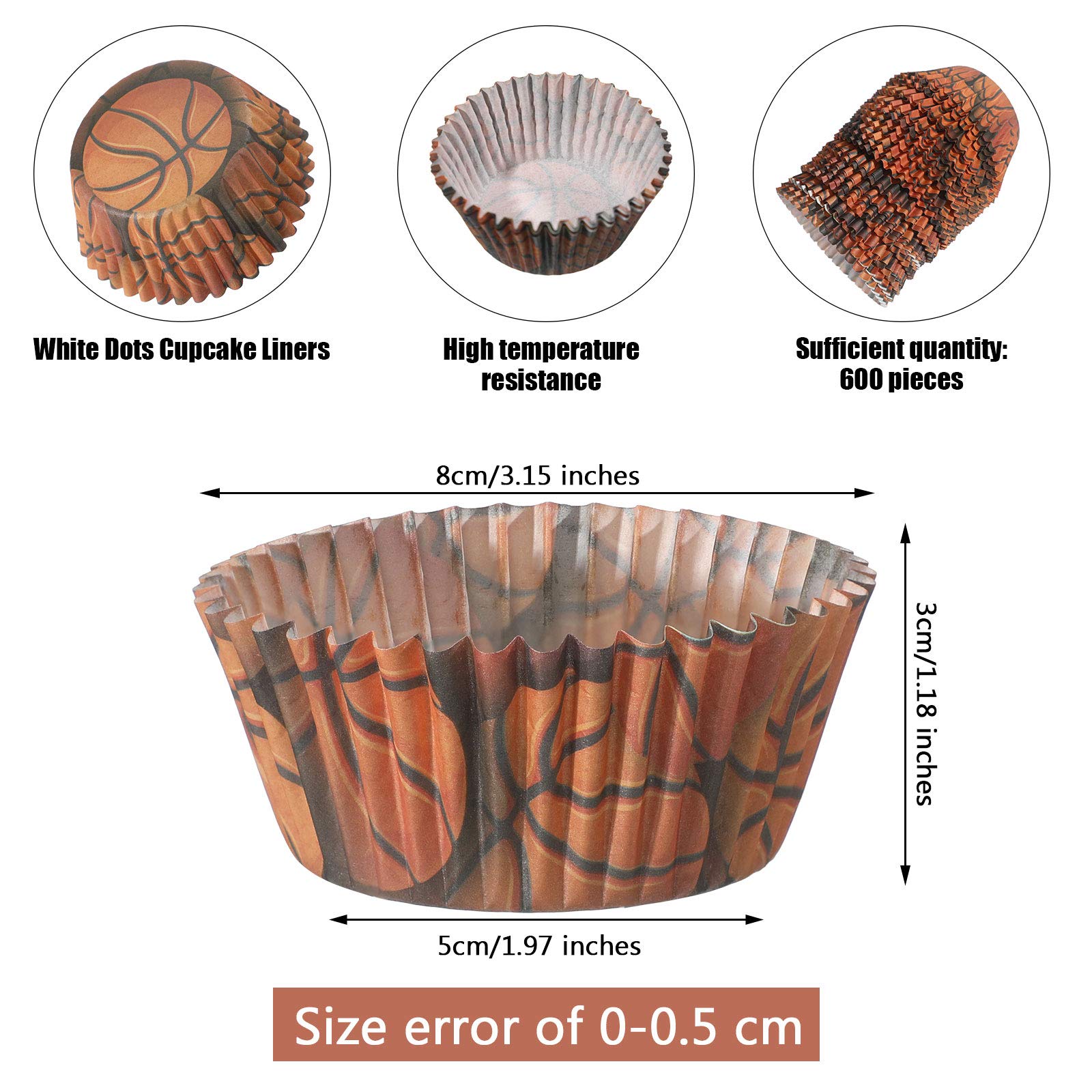 600 Pieces Sports Theme Party Cupcake Liners Basketball Football Volleyball Baseball Rugby Tennis Baking Cups Cupcake Wrappers M