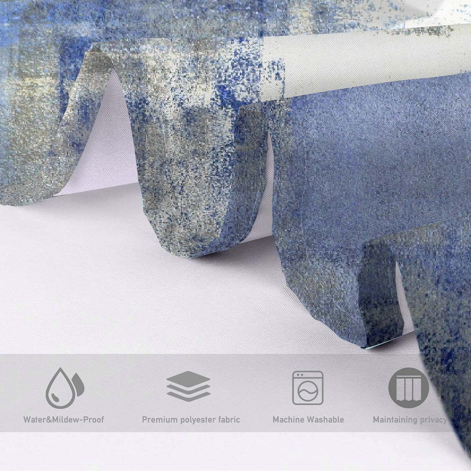 4Pcs Grey Bathroom Shower Curtain Sets with Rugs  Blue and Grey Abstract Painting Gray Retro Bathroom Sets with Shower Curtain and Rugs and Accessories