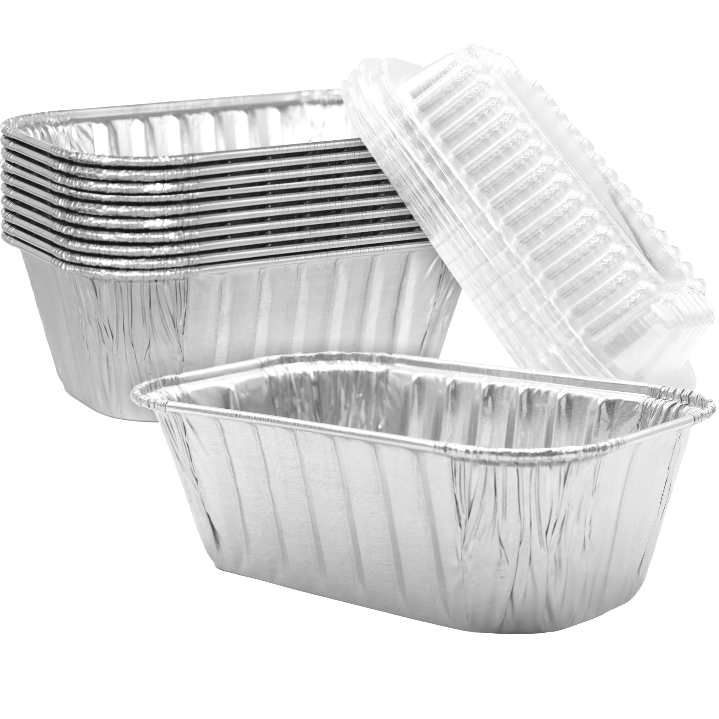 Small ChefGrade Thick 6 x 3.75 in Foil Loaf Pans w/Lids 10Pk. Best Disposable Bakeable 1Lb Aluminum Tin Pan for Baking Bread Me