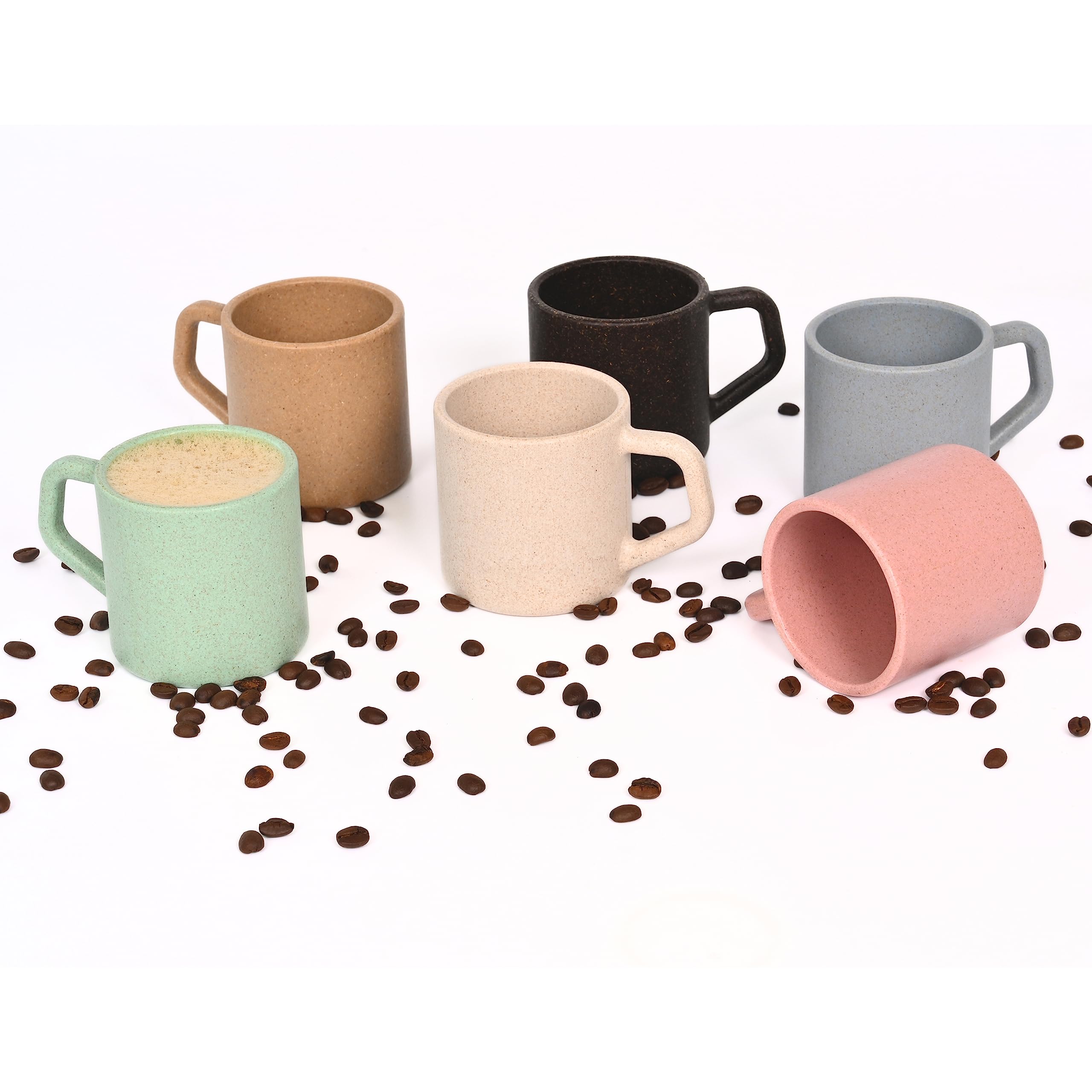 Eha EarthFriendly Comfy Coffee Cup Set Of 6 | 200 Ml | Made With Rice Husk & Bamboo Fibers | Microwave Safe | For Hot & Cold Co