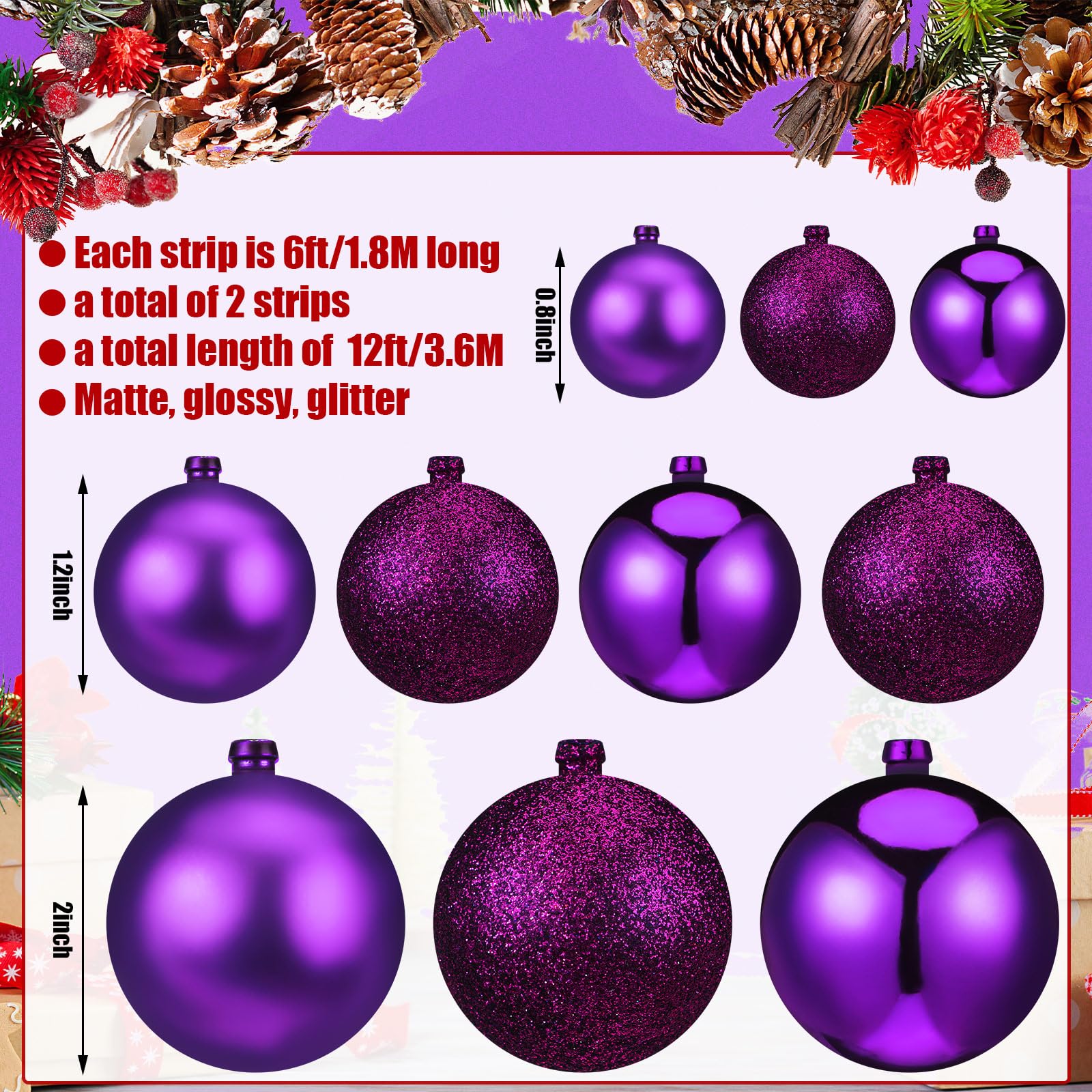 Yuxung 2 Pcs Christmas Ball Garland 6 ft Ball Ornaments Christmas Bulb Garland Xmas Tree Bauble Decorations for Party Supplies I