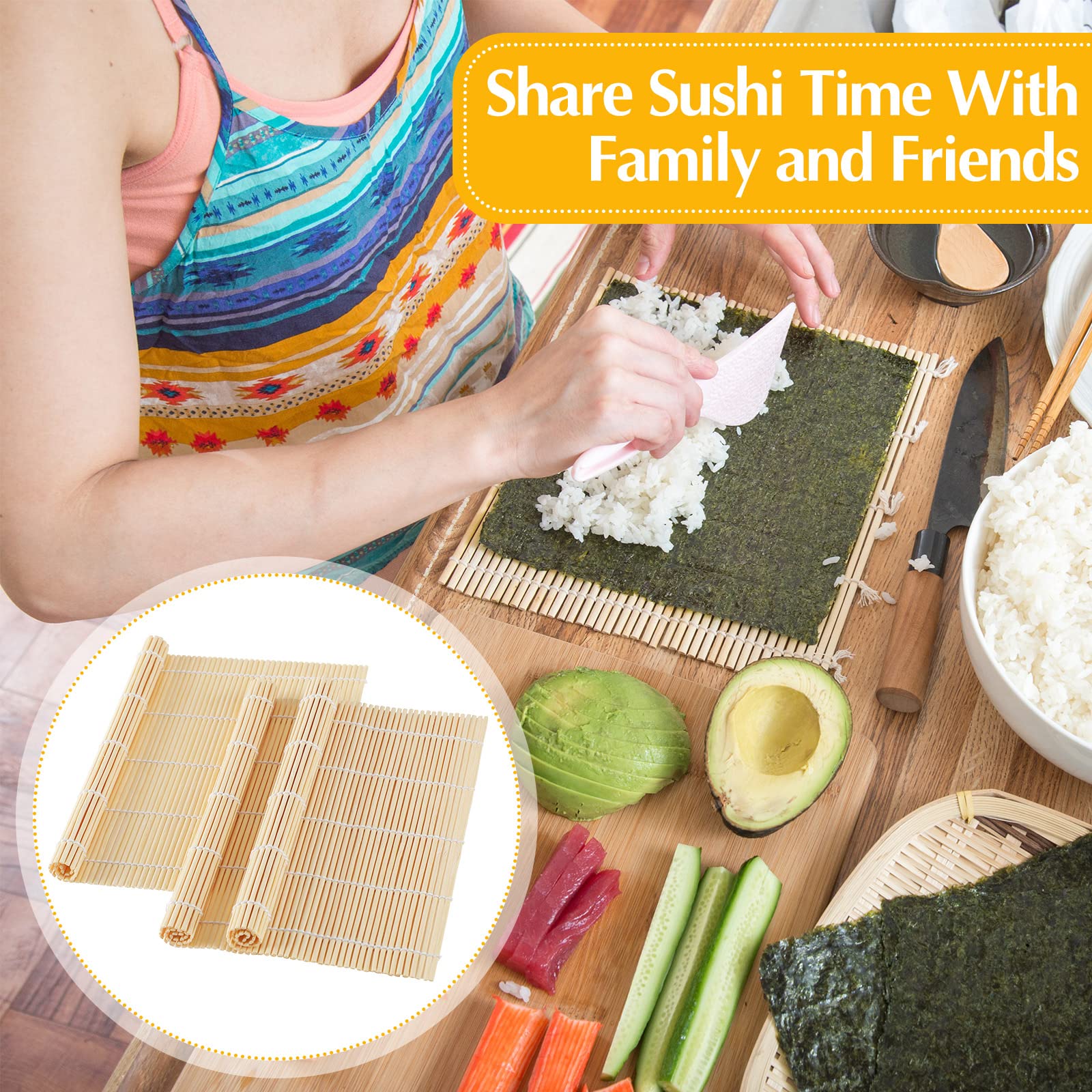 Hoolerry 24 Pcs Sushi Mat Bulk Bamboo Sushi Making Roller Non Stick Square Sushi Rolling Mat For Home Sushi Party, 9.5'' X 9.5''