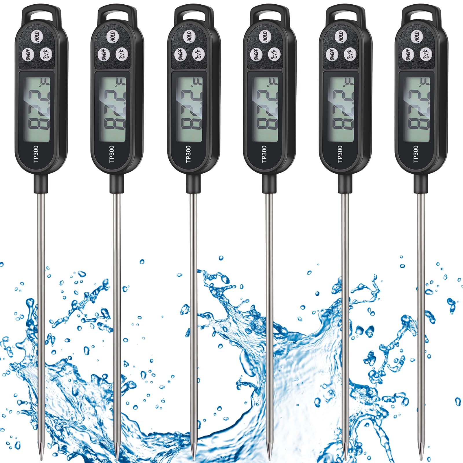Copkim 6 Pcs Instant Read Meat Thermometer with Long Probe 9.65 Inch Kitchen Cooking Food Candy Waterproof Digital Thermometer f