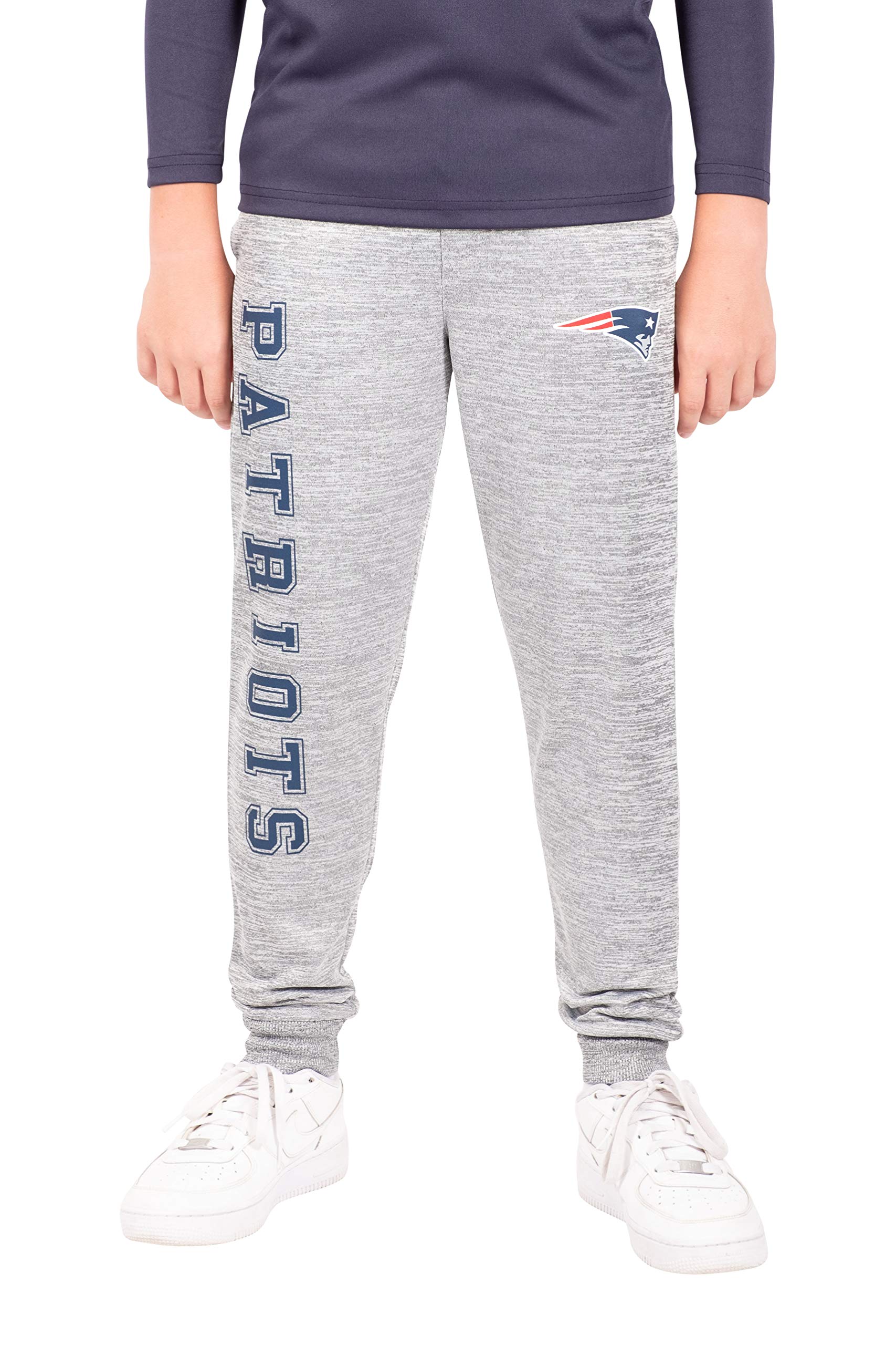Ultra Game Nfl New England Patriots Youth High Performance Moisture Wicking Fleece Jogger Sweatpants, Heather Gray, Medium, 1012