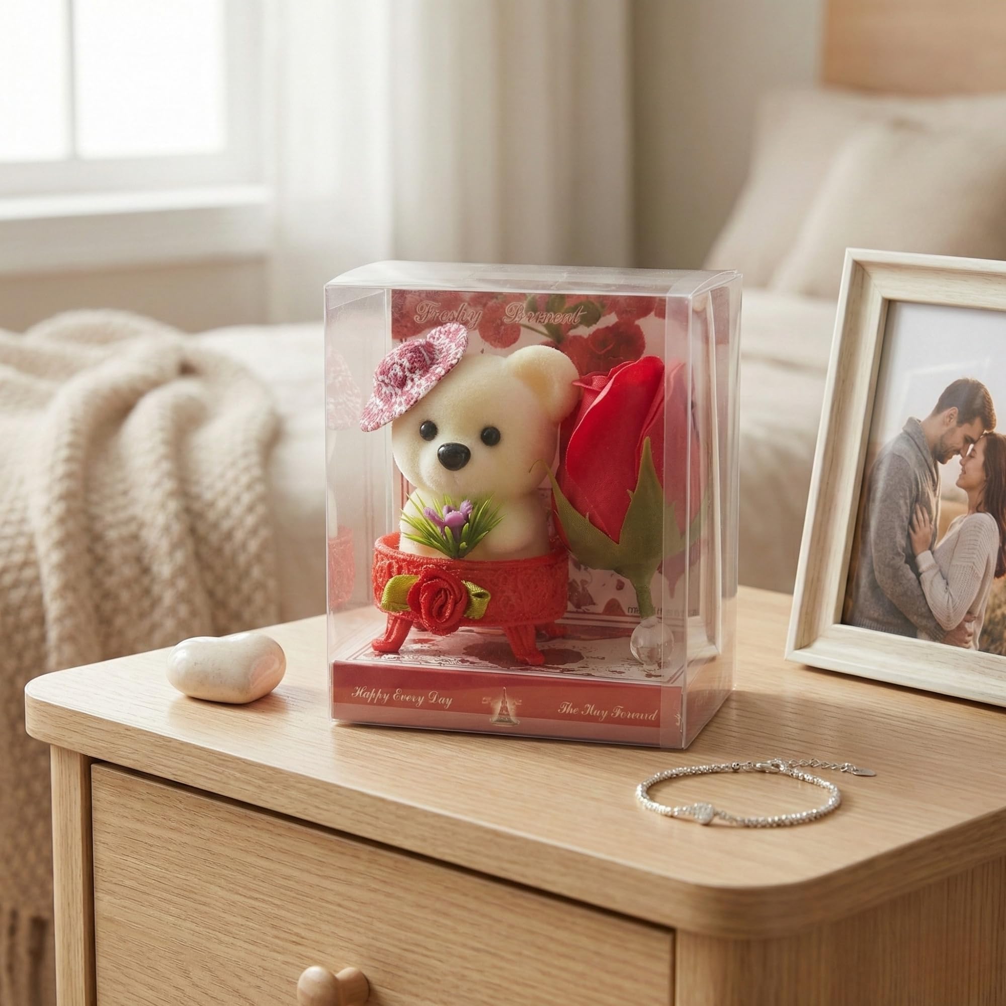 Ecraftindia Cute Teddy Bear With Artificial Roses Gift | Valentine Gift For Girlfriend Boyfriend Husband Wife Her Him | Valentin