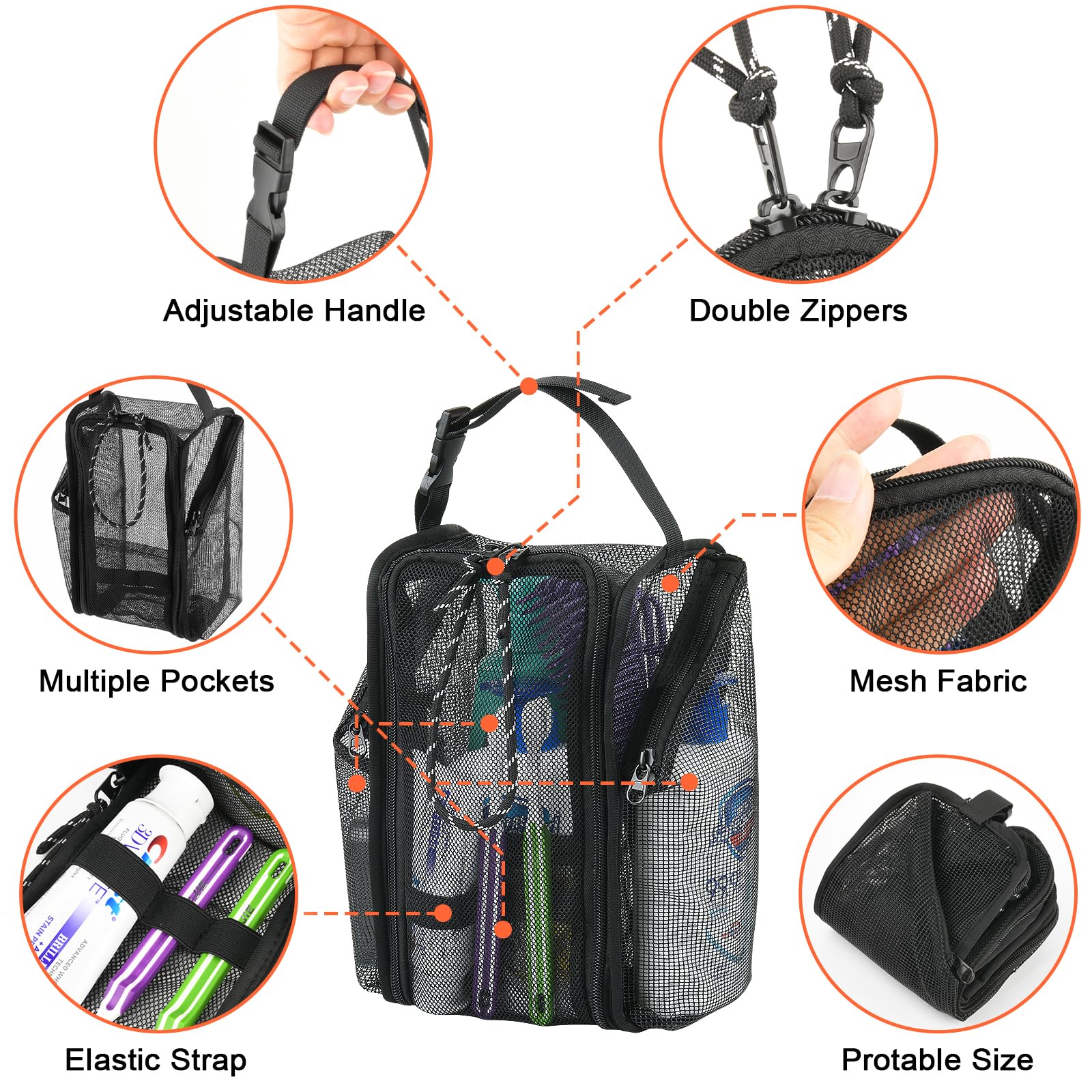 Cosmos Mesh Shower Caddy Toiletry Organizer Hanging Shower Tote Bag, Quick Dry Shower Organizer Portable Bath Bag With Durable Z