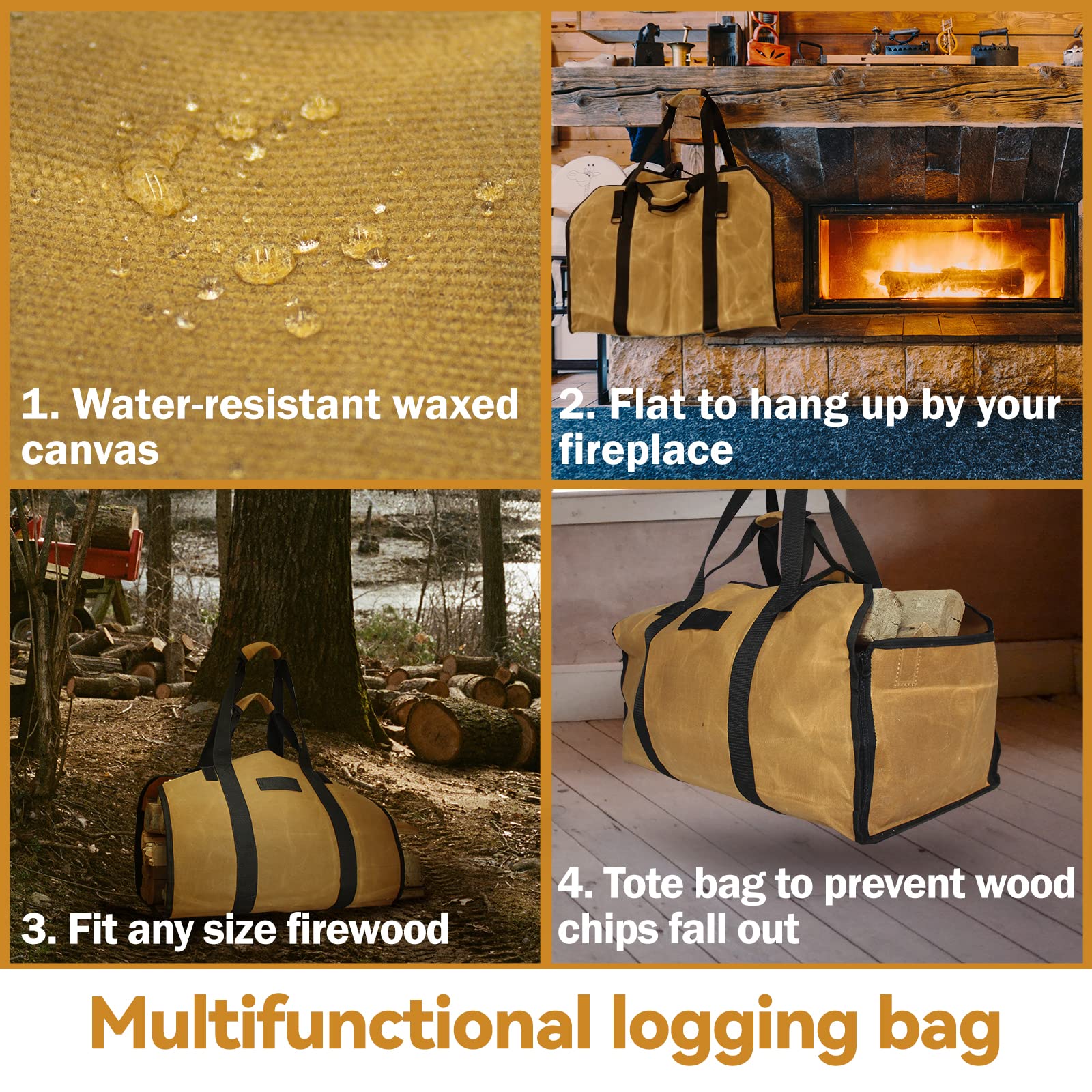 Cupohus Extra Large 2In1 Firewood Carrier Waxed Canvas Bag 44   X23   , Heavy Duty Log Holder Tote Bag With Handles And Shoulder