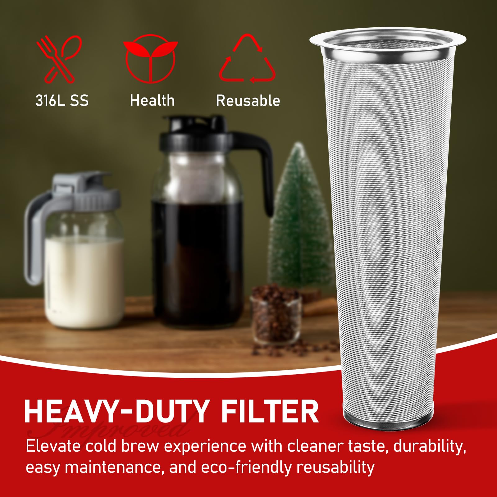 Cold Brew Coffee Maker With V-Shaped Lid, 64Oz Iced Coffee Maker With Stainless Steel Filter, Bpa Free Sturdy Cold Brew Pitcher