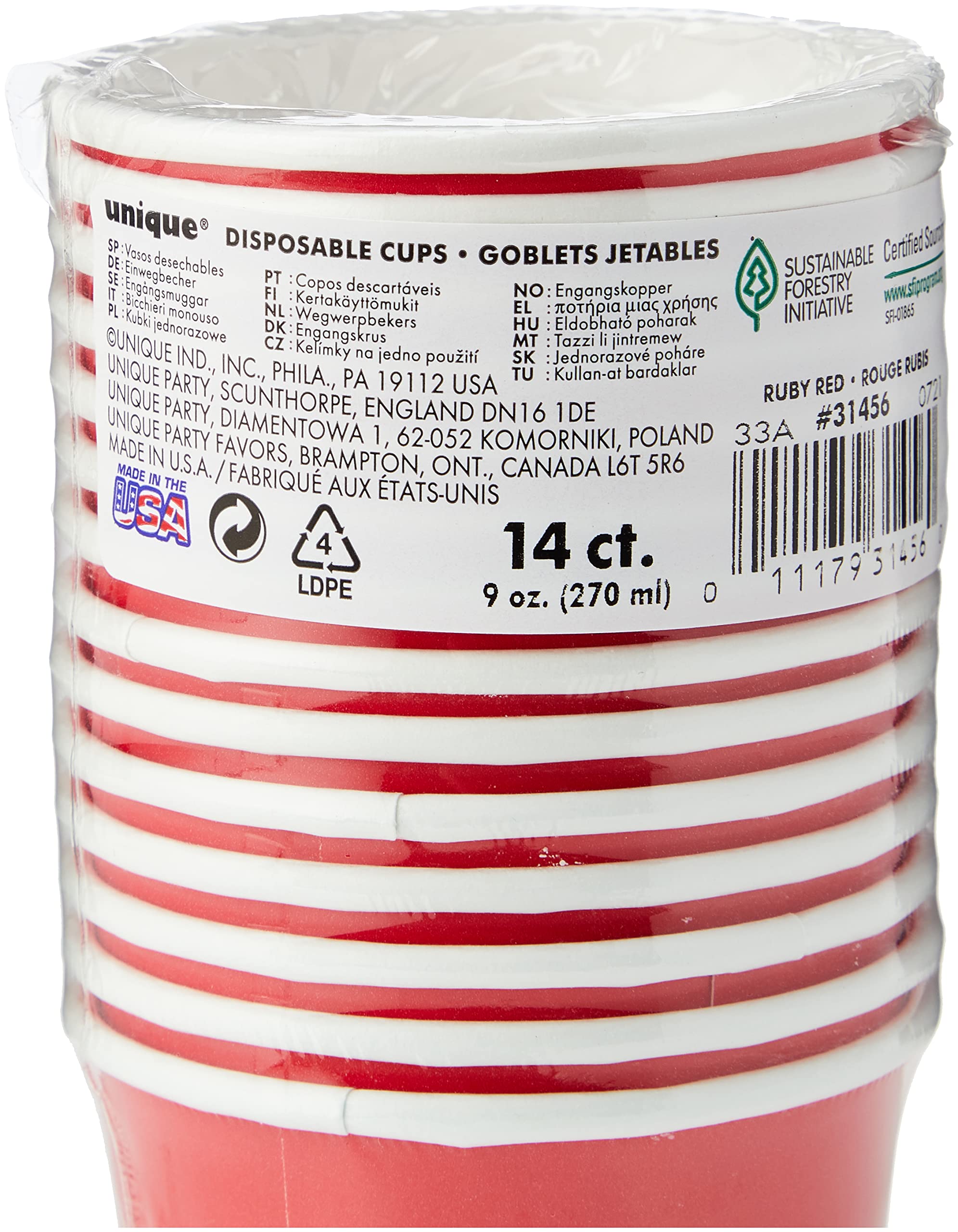 Unique Industries Solid Paper Cups, 9 Oz, Ruby Red