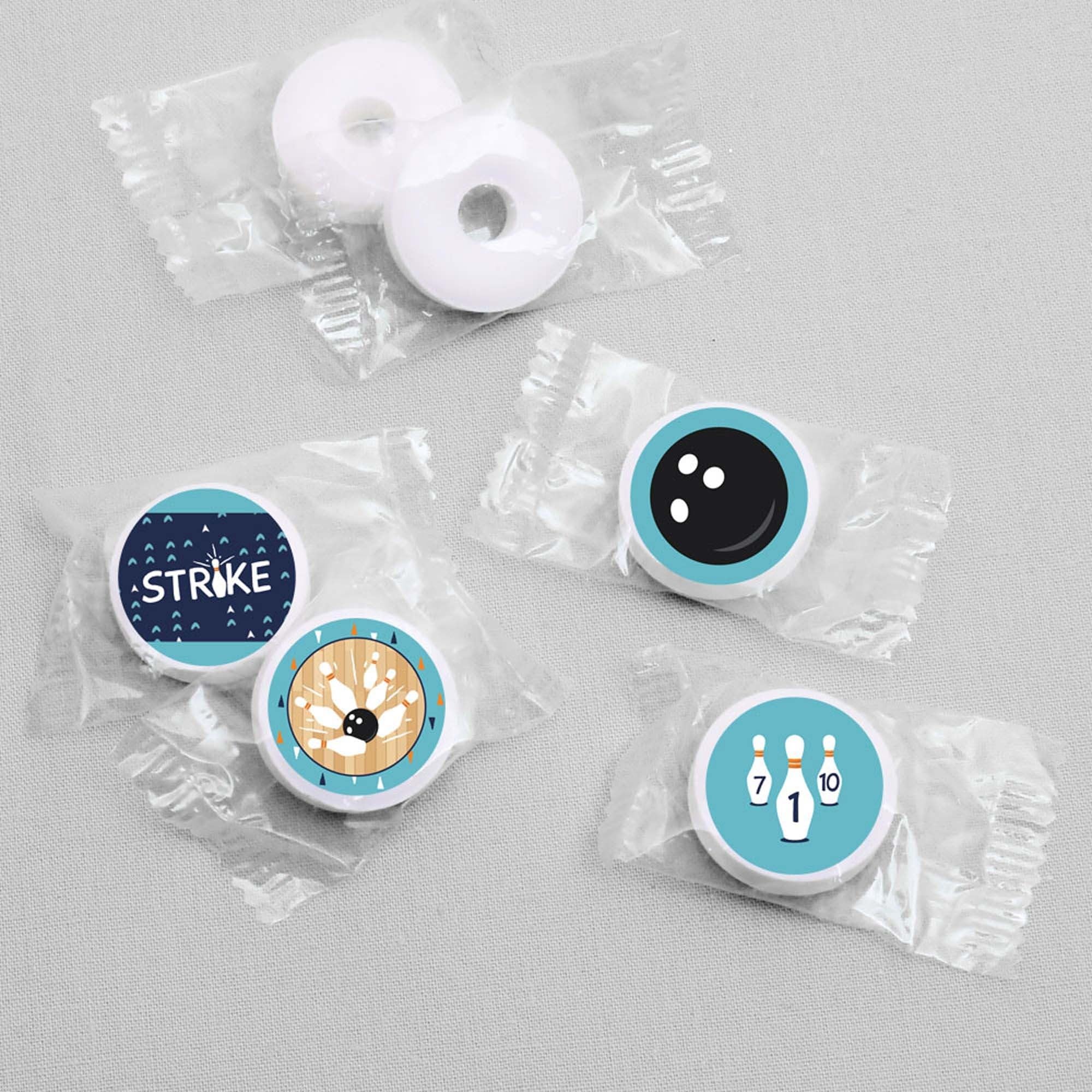 Big Dot of Happiness Strike Up the Fun - Bowling - Birthday Party or Baby Shower Round Candy Sticker Favors - Labels Fit Chocolate Candy (1 Sheet of 108)