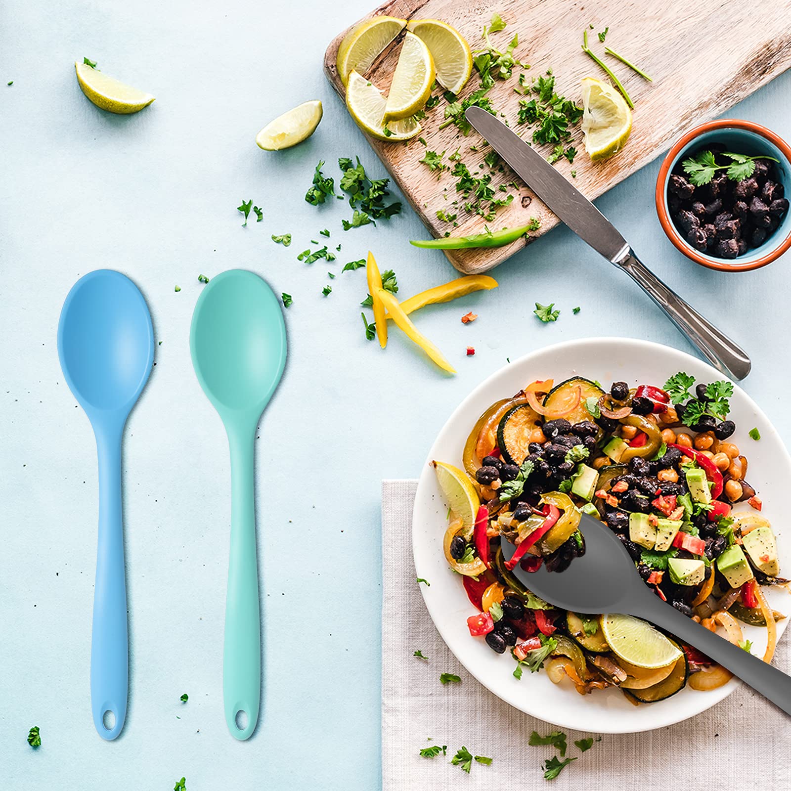 4 Pcs Silicone Mixing Spoons Nonstick Heat Resistant Silicone Utensil Spoons Silicone Basting Cooking Spoons Multicolor Serving