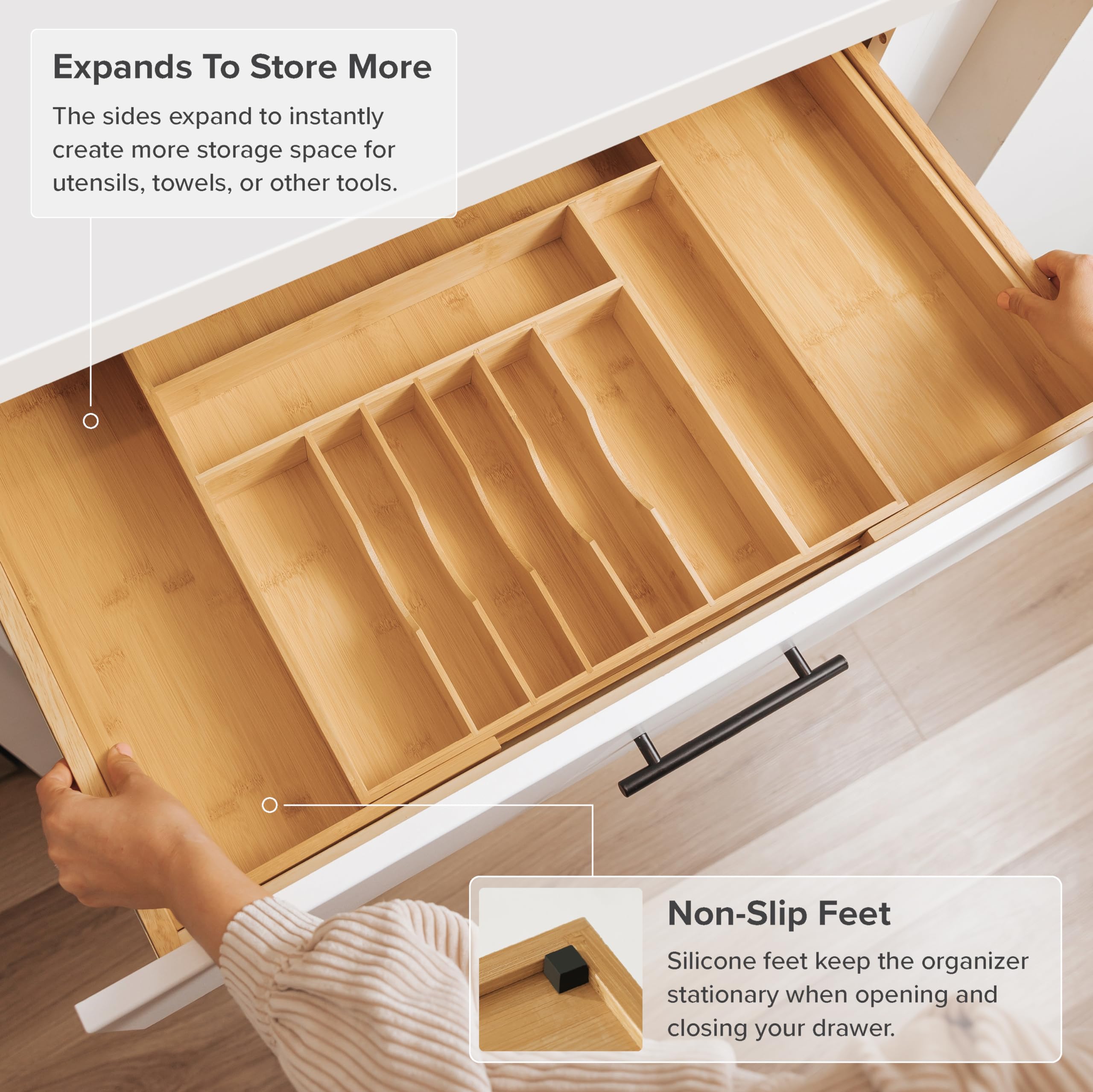 Kitchenedge Premium Silverware, Flatware And Utensil Organizer For Kitchen Drawers, Expandable To 33 Inches Wide, 11 Compartment