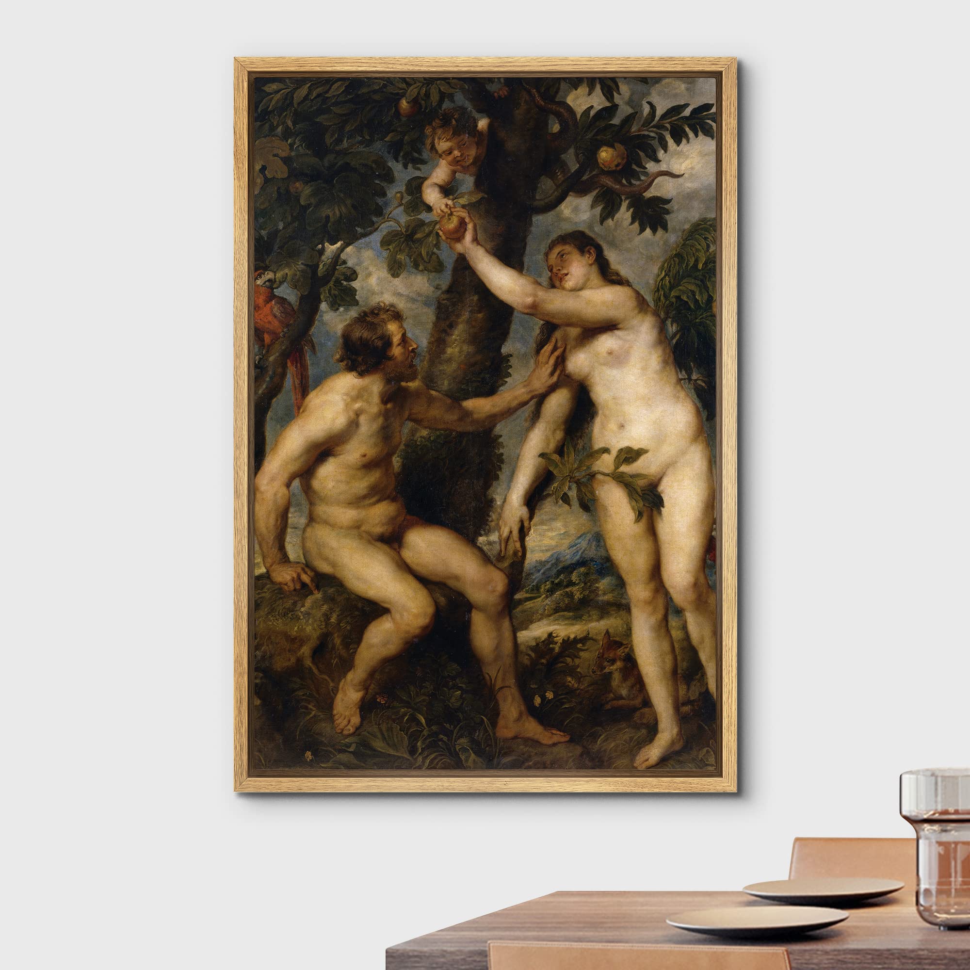 wall26 Framed Canvas Art - The Fall of Man by Rubens - Baroque Style - 24"x36" - Natural