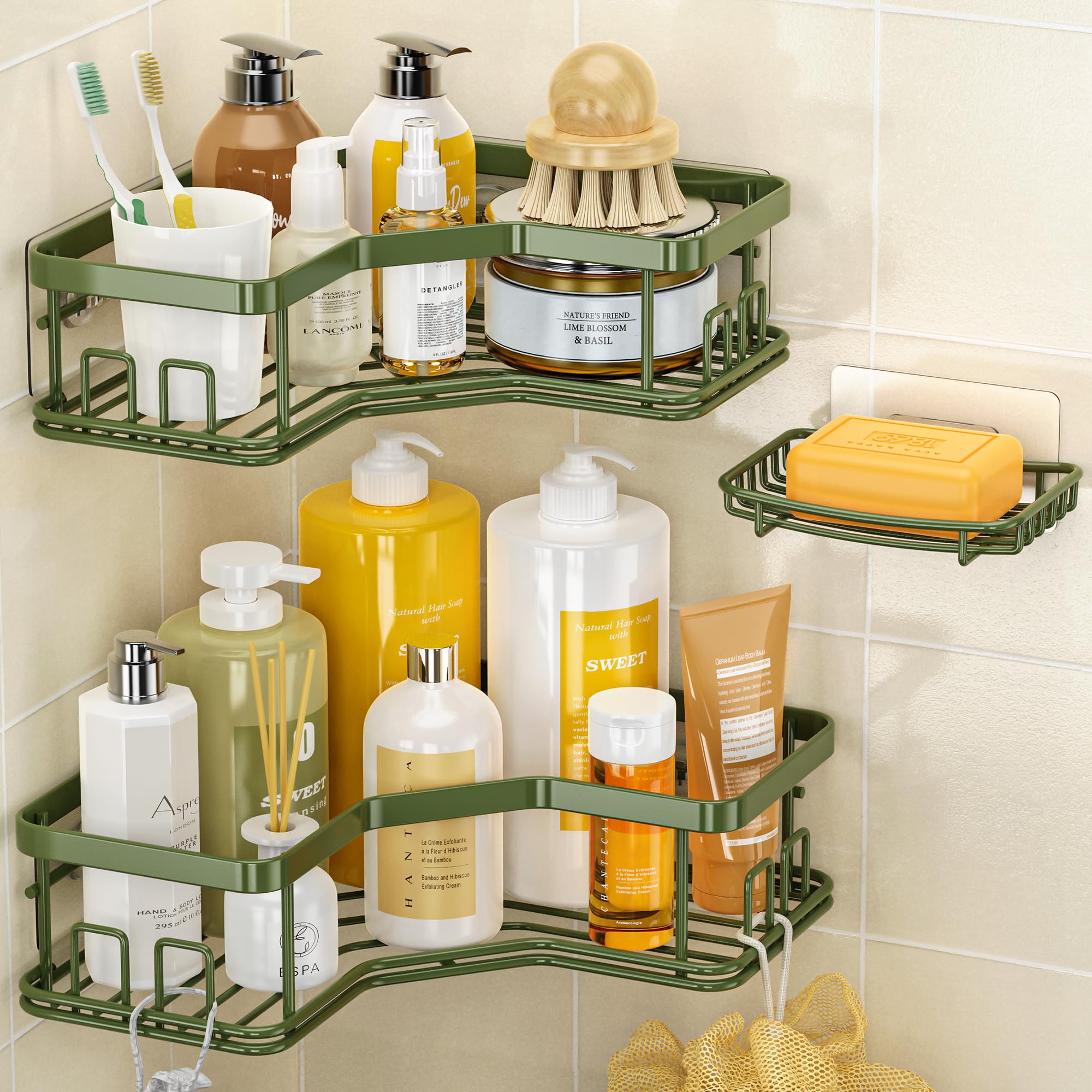 MAXIFFE 3 Pack X-Large Corner Shower Caddy with Soap Holder, Large Capacity Easy Install No Drilling Stainless Steel Hold 40 LB 