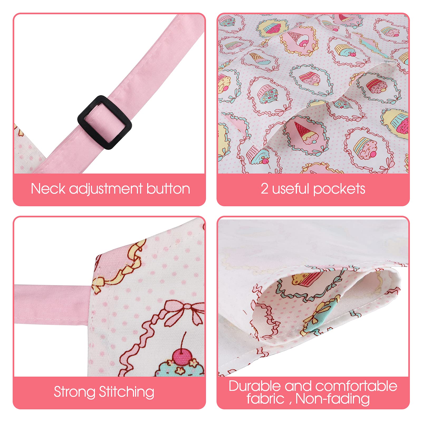 Crjhns Cute Apron With 2 Pockets For Women, Adjustable Neck Strap And Long Waist Ties Cotton Cooking Baking Apron, Use As A Kitc