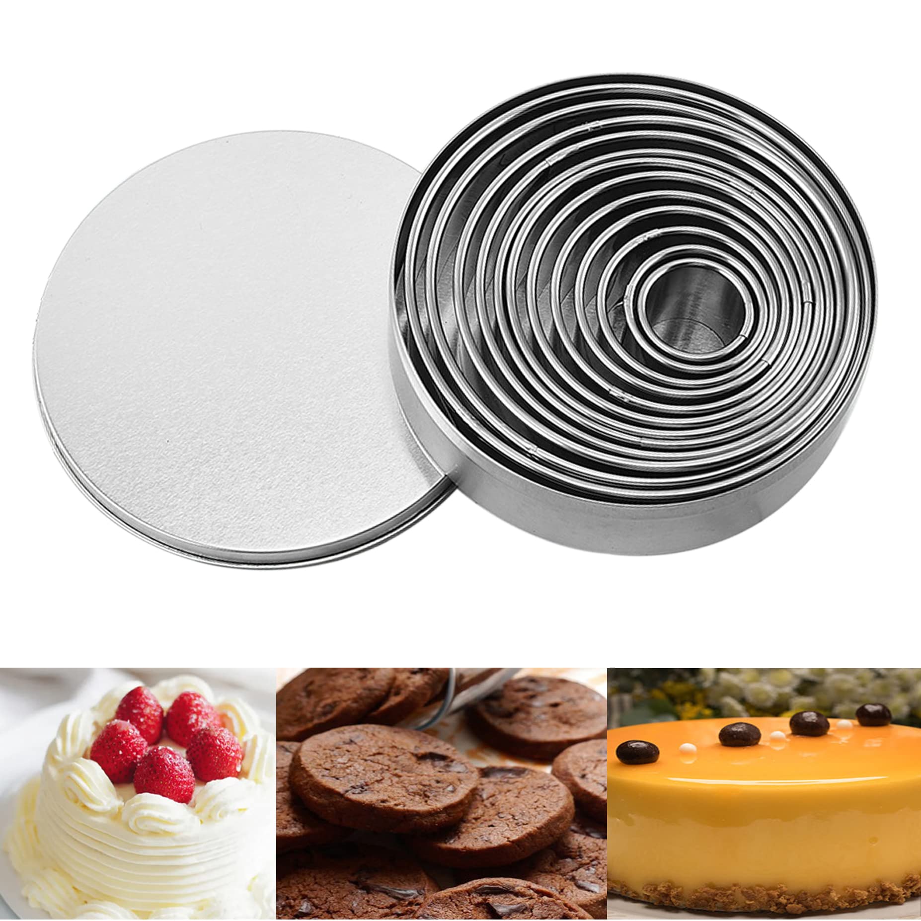 Xoutuo Fluted Edge Round Cookie Biscuit Cutter Set 12, Metal Circle Biscuit Cutters Set, Wave Pastry Donut Doughnut Cutter Set S