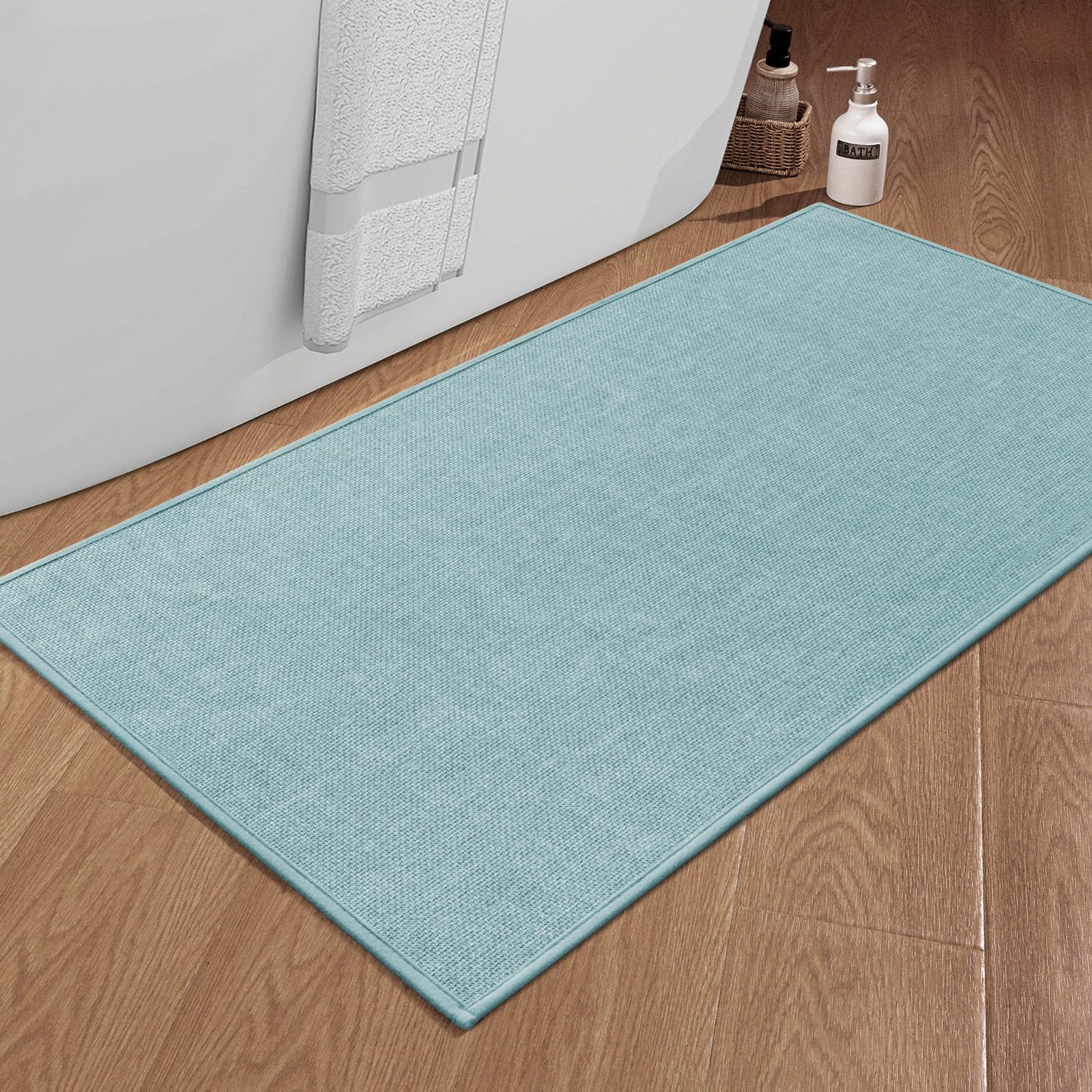 Chakme Bathroom Rugs Mat 47X25, Ultra Thin Non Slip Bath Mat Large Quick Dry Absorbent Bath Mat For Bathroom Floor, (Navy Blue,