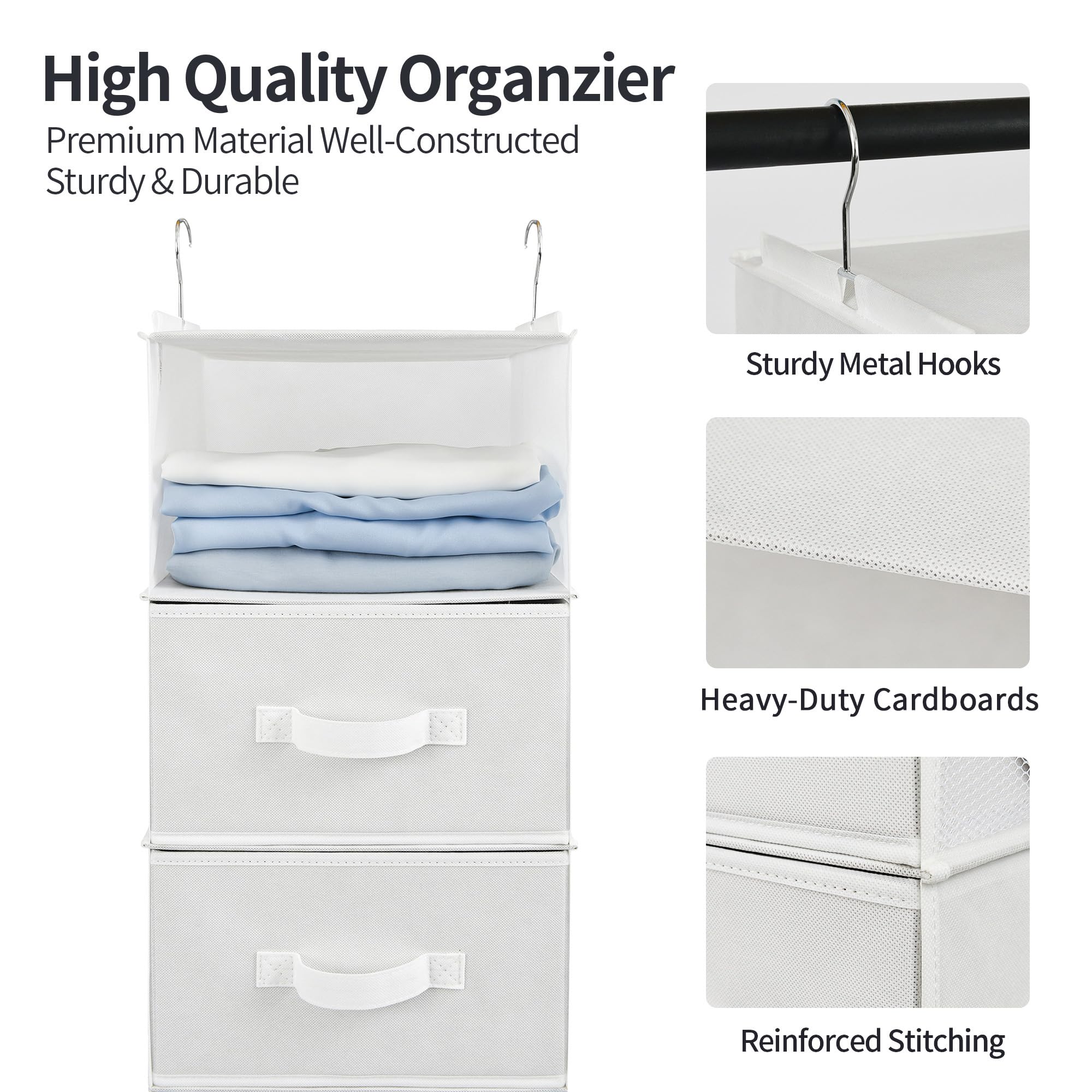 GRANNY SAYS Hanging Closet Organizer and Storage  6 Shelf Clothes Organization with Drawers  6 Side Pockets Closet Hanging Shelves for Bras  Socks  Underwear  Nursery Room  Wardrobe  White  1-Pack