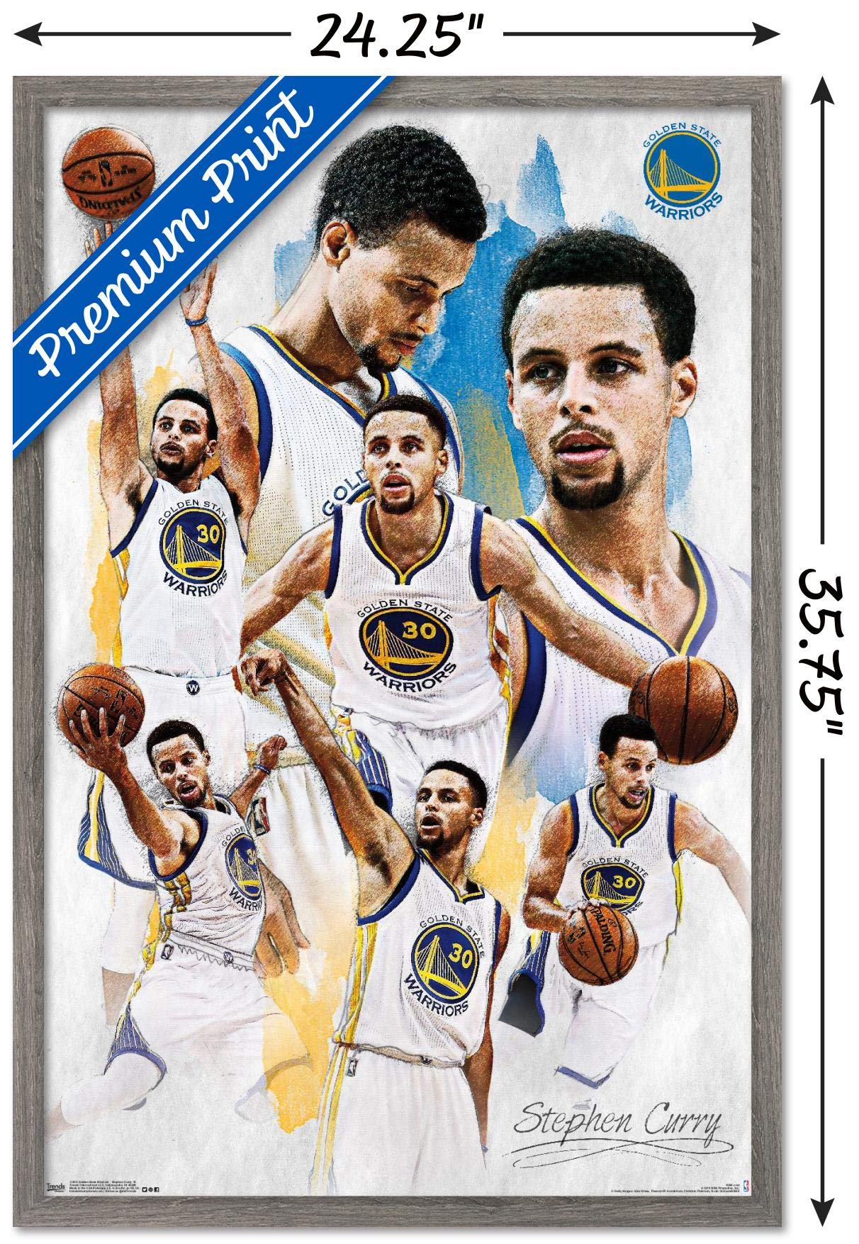 Trends International NBA Wall Poster - Stephen Curry, 22.375" x 34", Barnwood Framed Version, Model FR14610BWD22X34