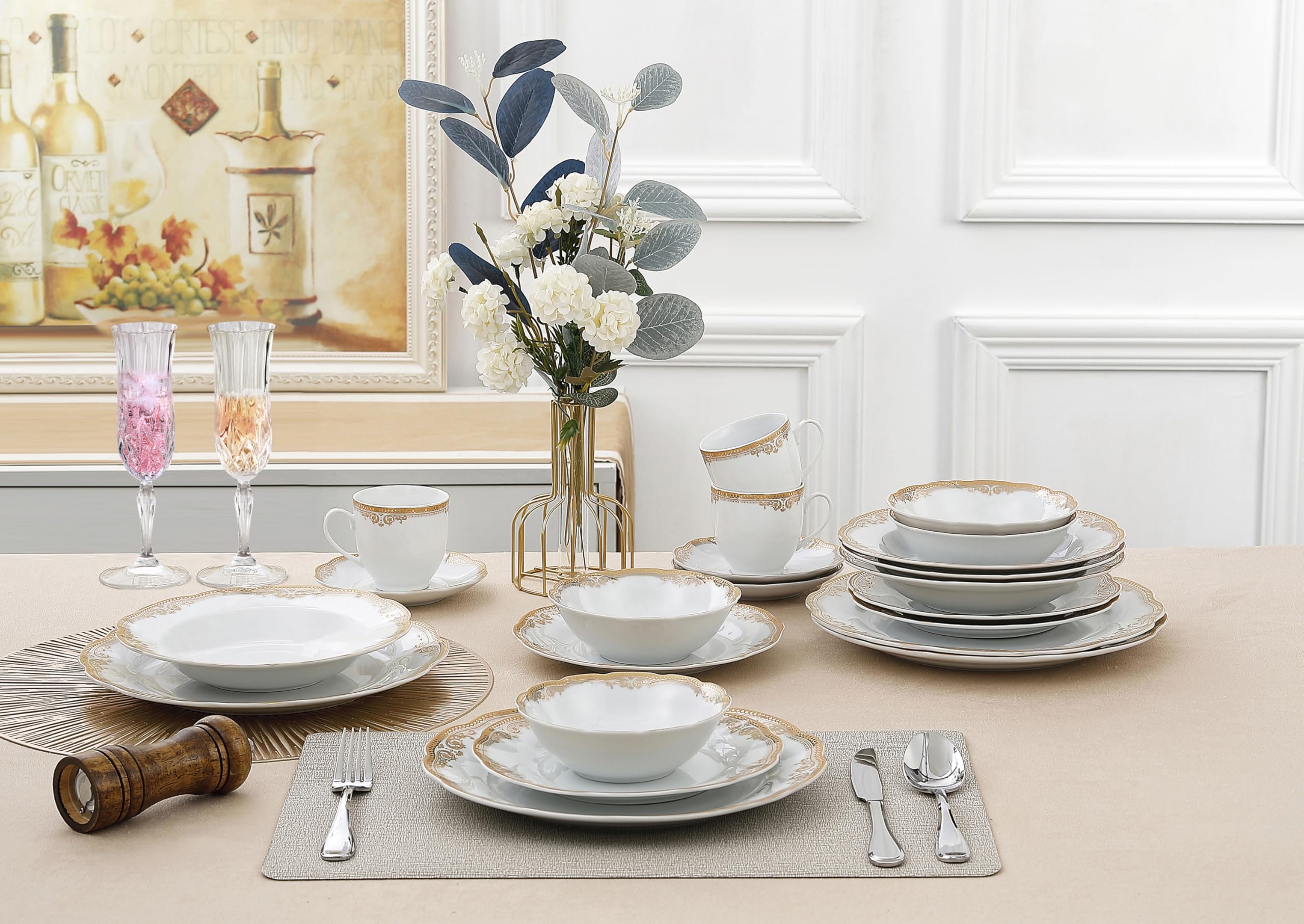 Lorenzo Import Catherine 57-Piece Wavy Porcelain Dinnerware Set