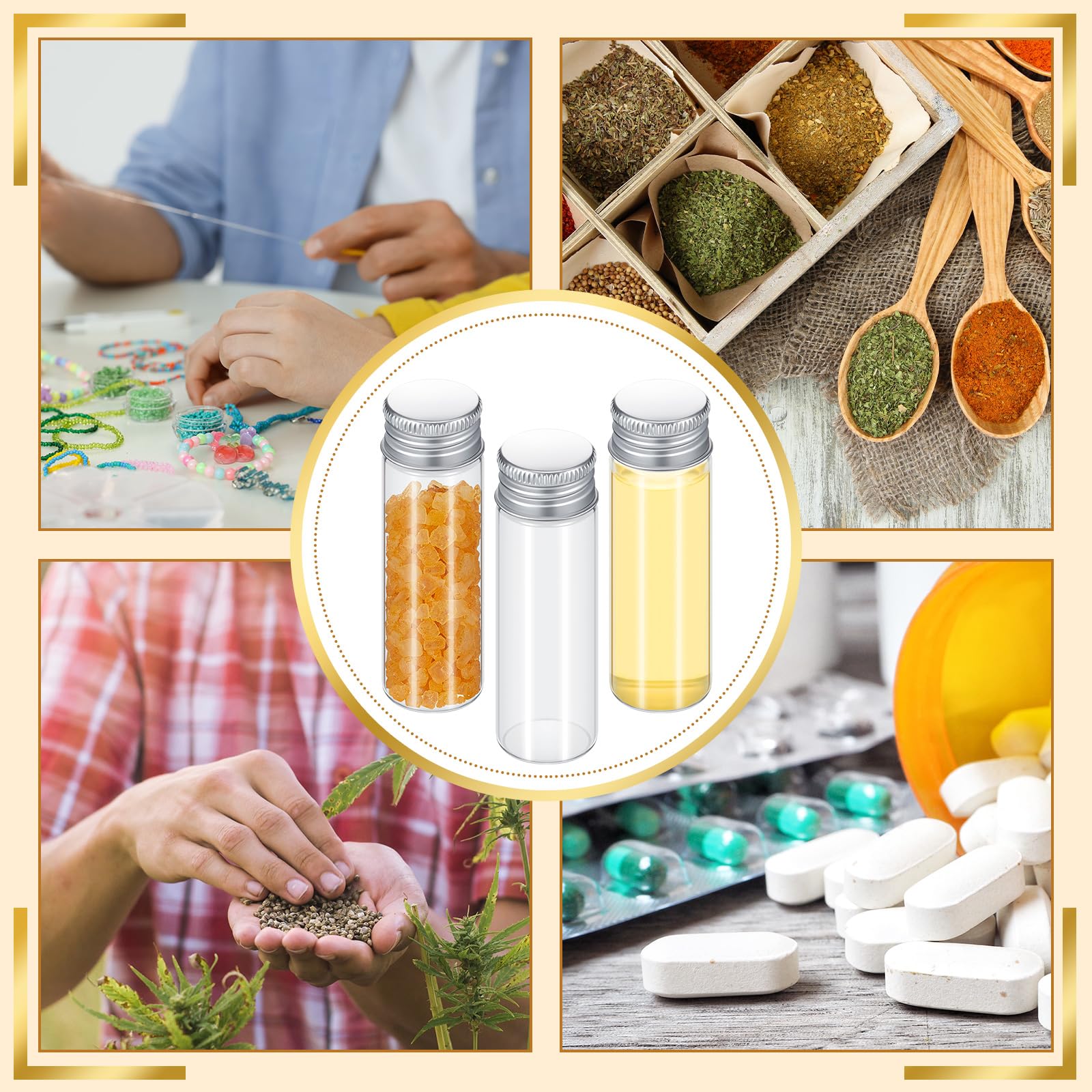 Didaey 100 Pcs Vials Clear Mini Glass Bottles With Screw Aluminum Metal Cap Tiny Jars Empty Small Bottles With Lids Diy Sample C