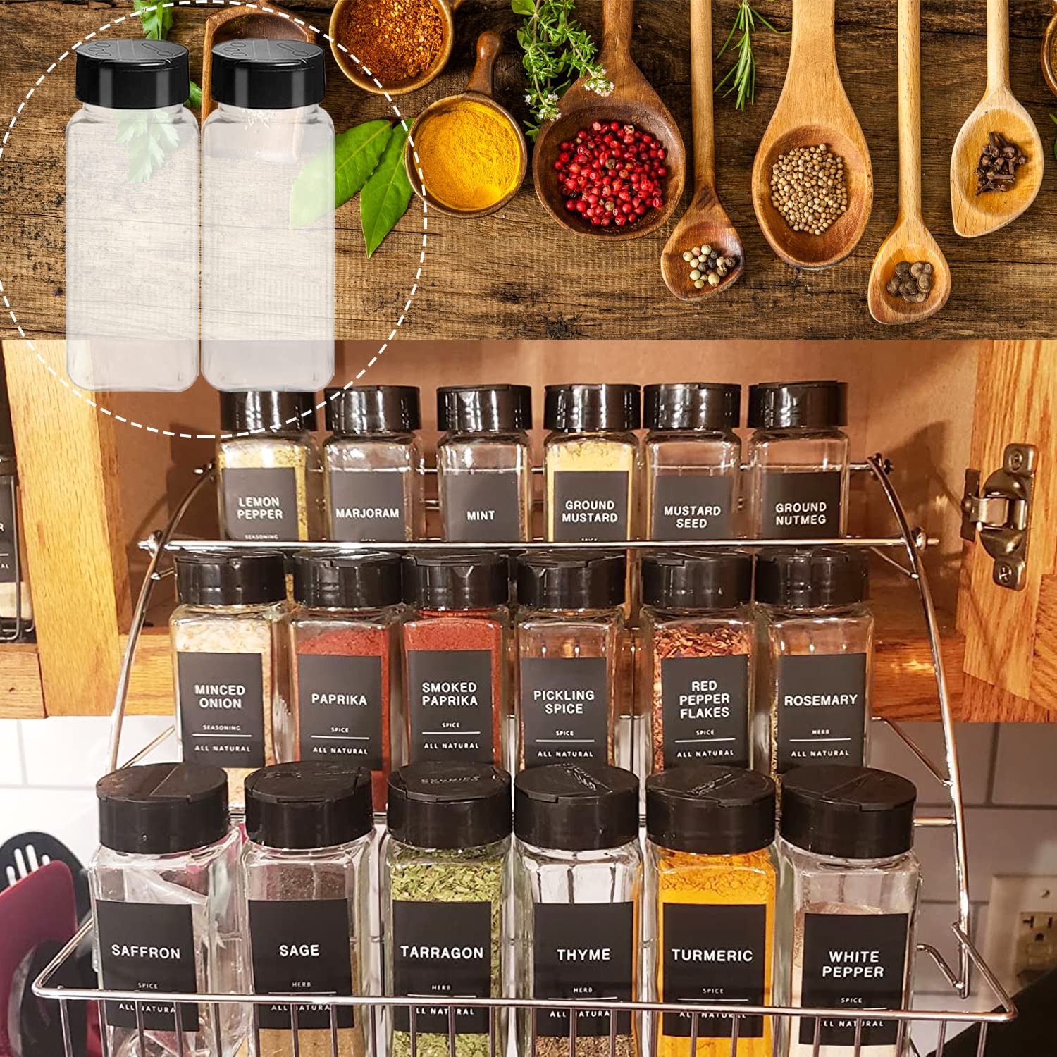 Tiaiidi 24 Pack 3.5Oz Square Plastic Spice Jars,Seasoning Containers With Black Screw Lids To Pour Or Shake,Empty Storage Spice