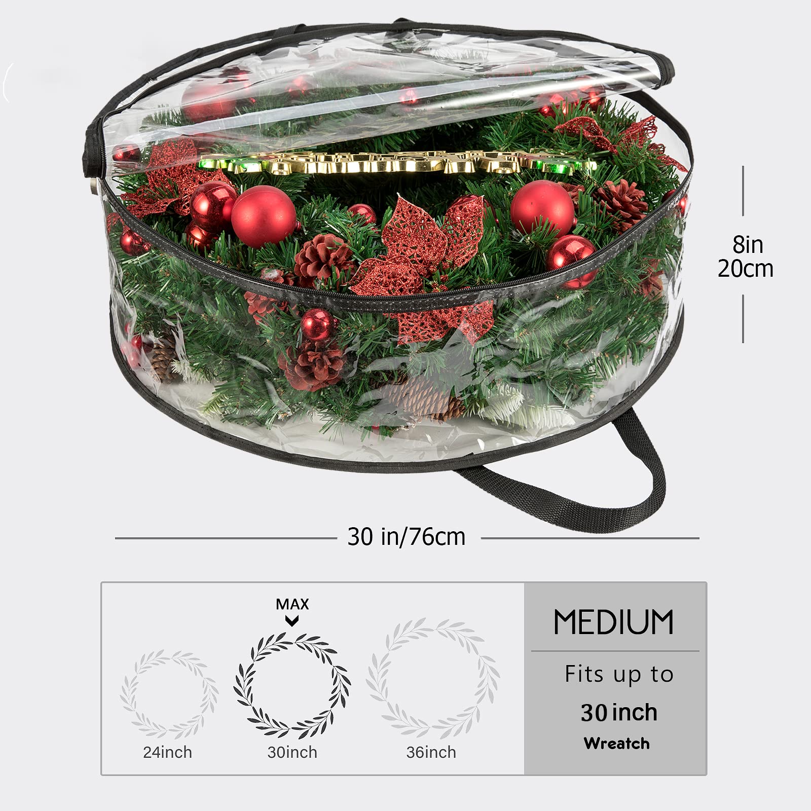 Cinpiuk Clear Wreath Storage Bag 30 Inch Christmas Wreath Storage Container, Heavy Duty Wreath Protector With Handle For Holiday