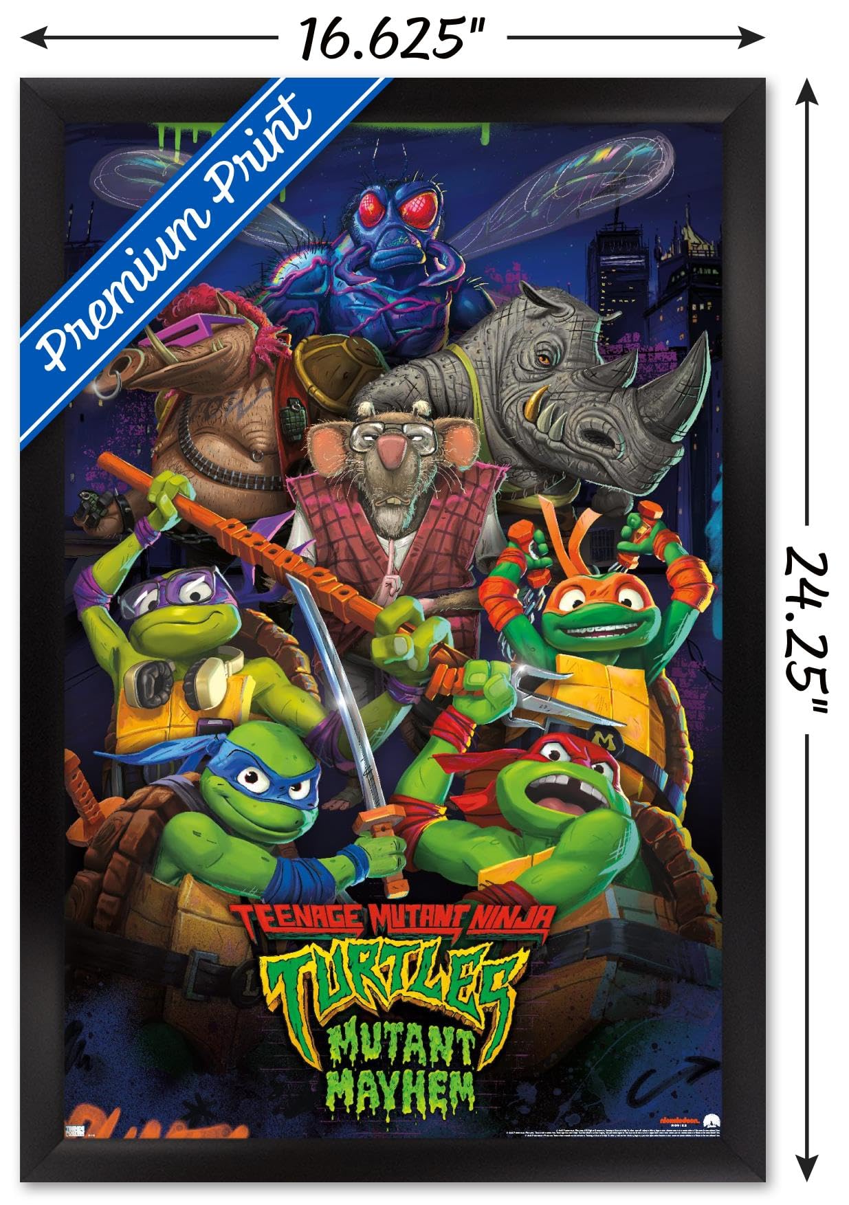 Trends International Teenage Mutant Ninja Turtles: Mutant Mayhem - Group Wall Poster, 14.72'' X 22.37'', Black Framed Version
