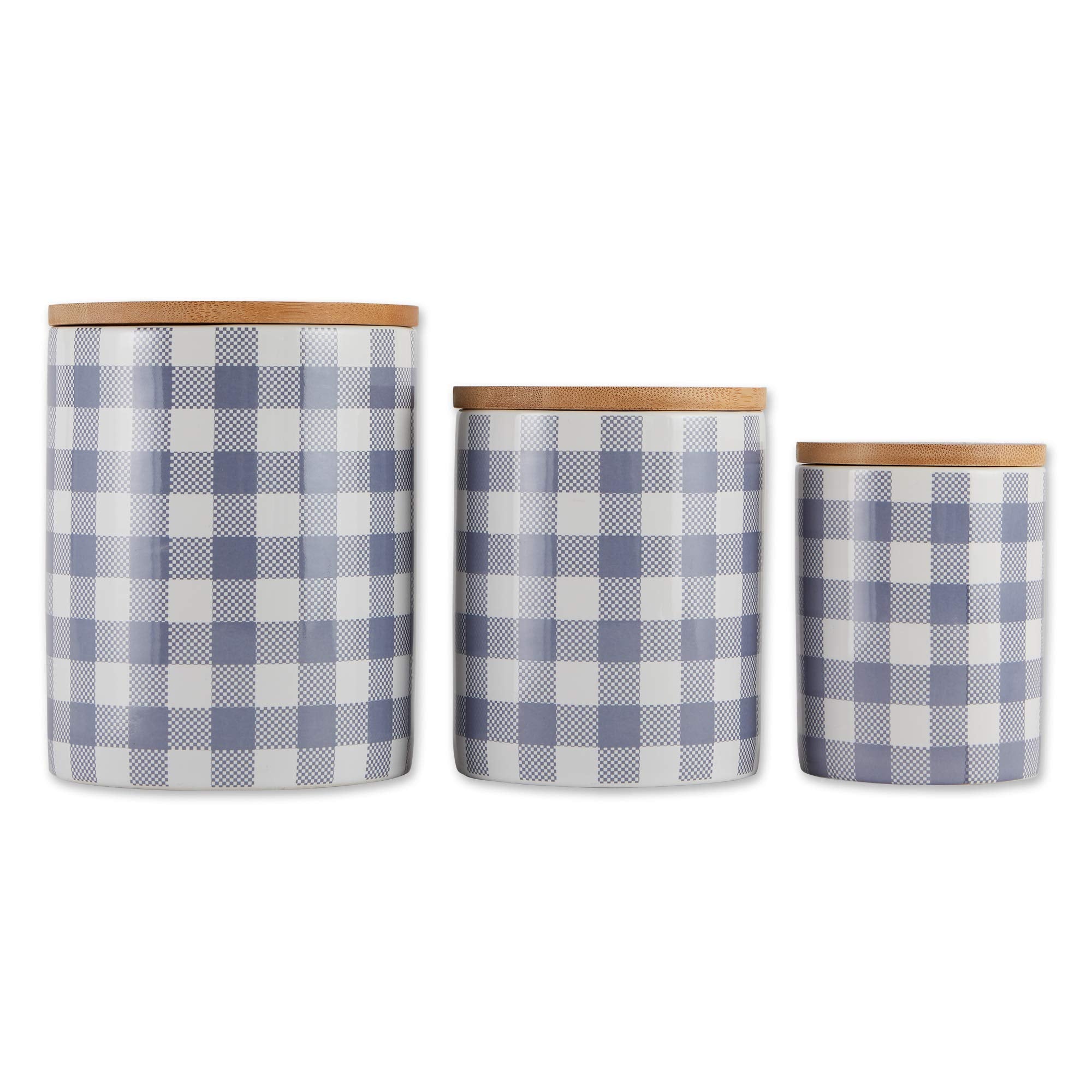 DII Ceramic Canister Sets for the Kitchen Food Safe Storage Containers with Lids, Large, Medium & Small, Buffalo Check, Stonewas
