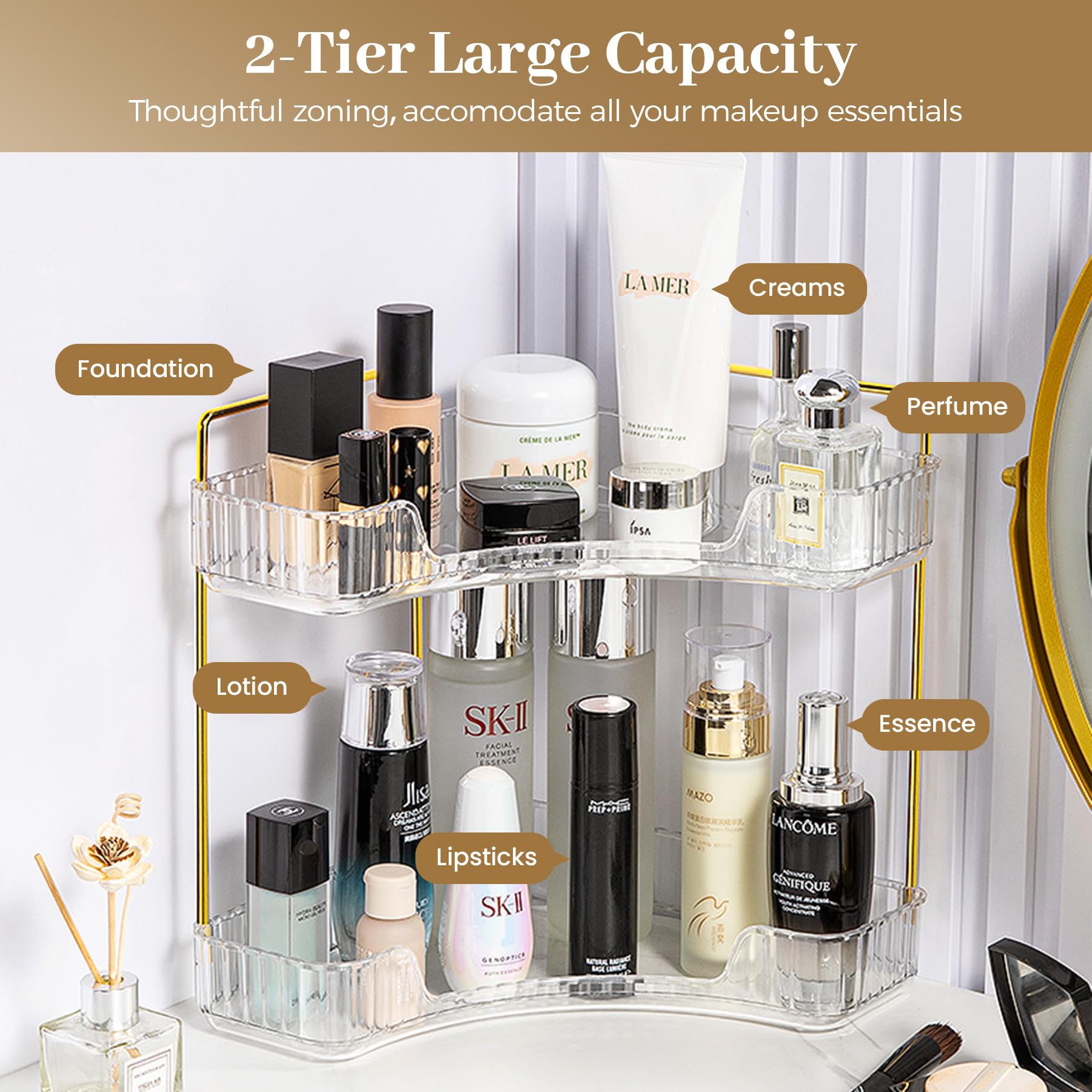 Aveniee Corner Bathroom Counter Organizer, Bathroom Countertop Shelf Makeup Organizer For Vanity Perfume Tray For Corner Storage