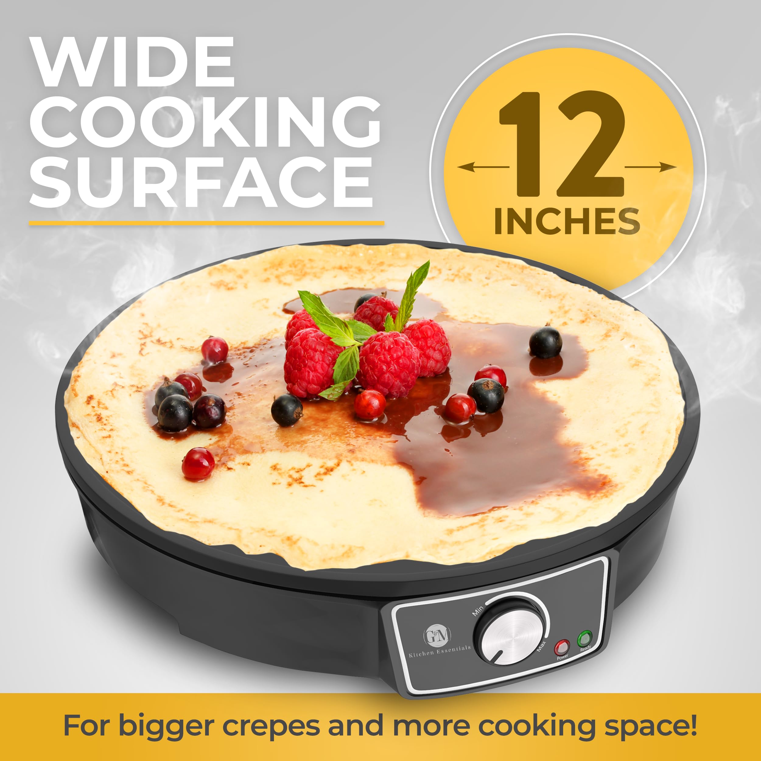 Crepe Maker Machine (Easy To Use), Pancake Griddle - Nonstick 12    Electric Griddle - Pancake Maker, Batter Spreader, Wooden Sp