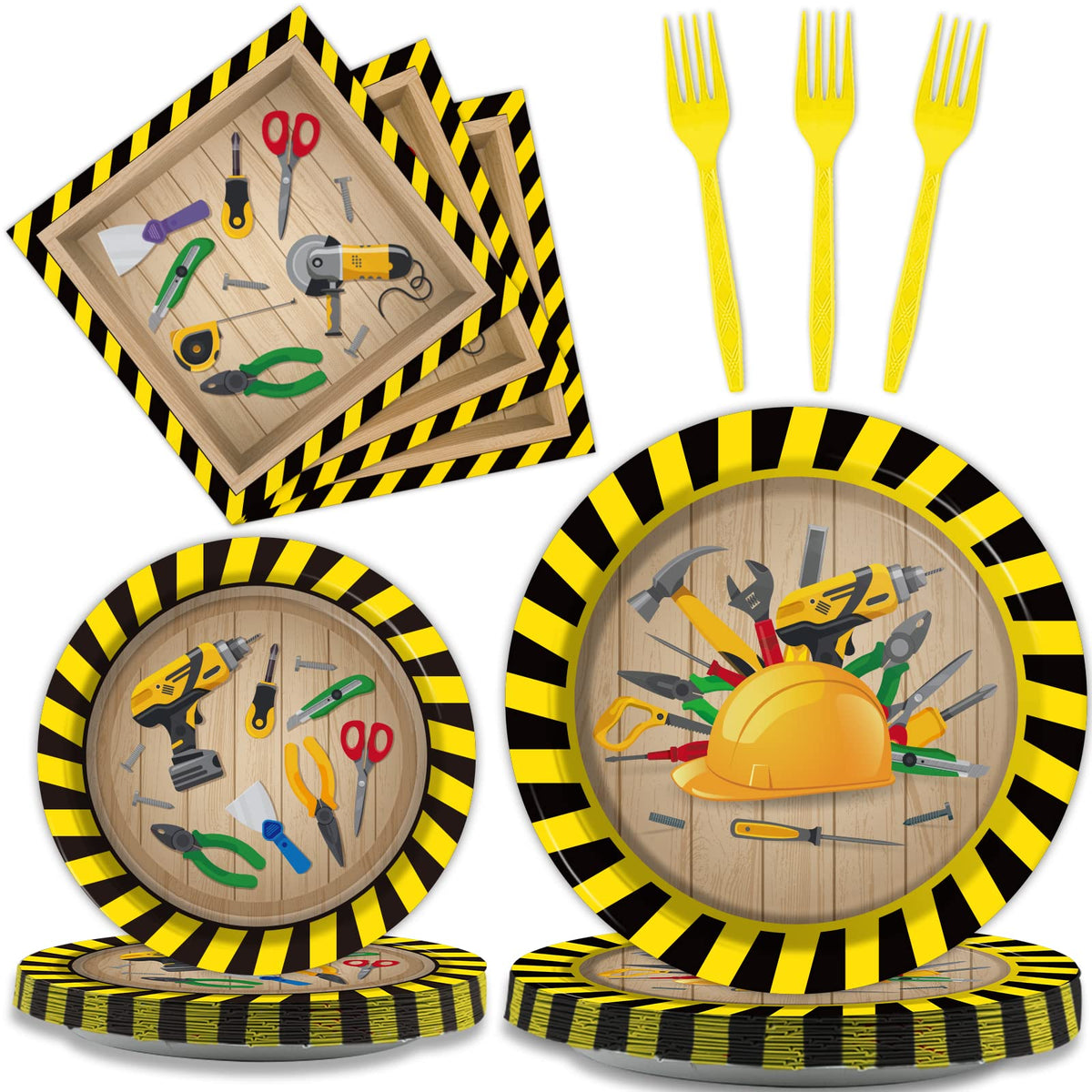 Chiazllta 96 Pcs Handyman Tools Party Paper Plate And Napkins Construction Birthday Party Decorations Little Builder Handy Party
