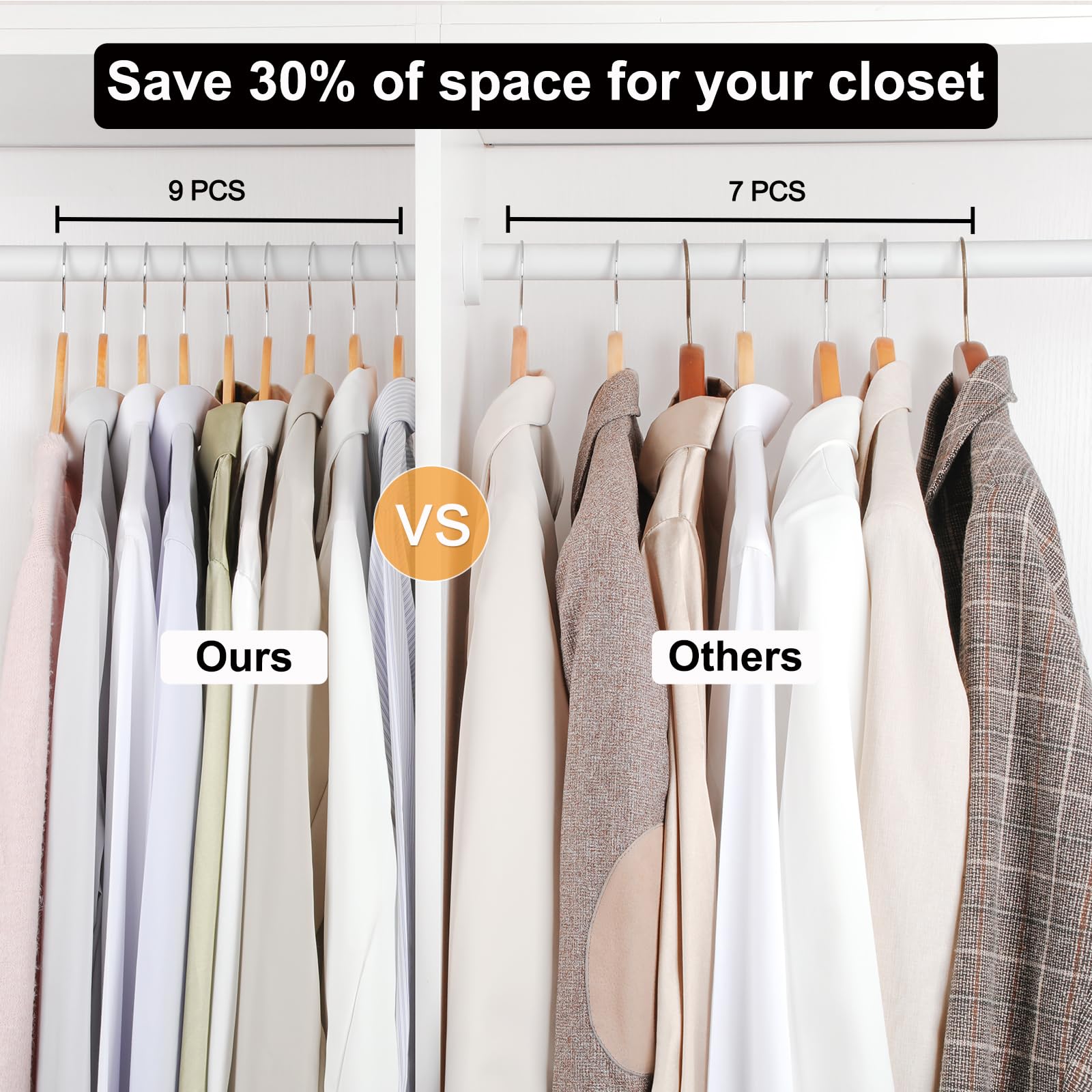 Topia Hanger Wooden Hangers 30 Pack, 0.28-Inch Slim & Durable Clothes Hangers Space Saving, Natural Wood Hanger With 360Swivel H